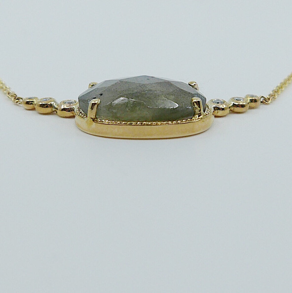 Ellipsis Labradorite and Diamond Necklace, One of a kind unique gold labradorite Necklace, blue labradorite necklace, diamond necklace
