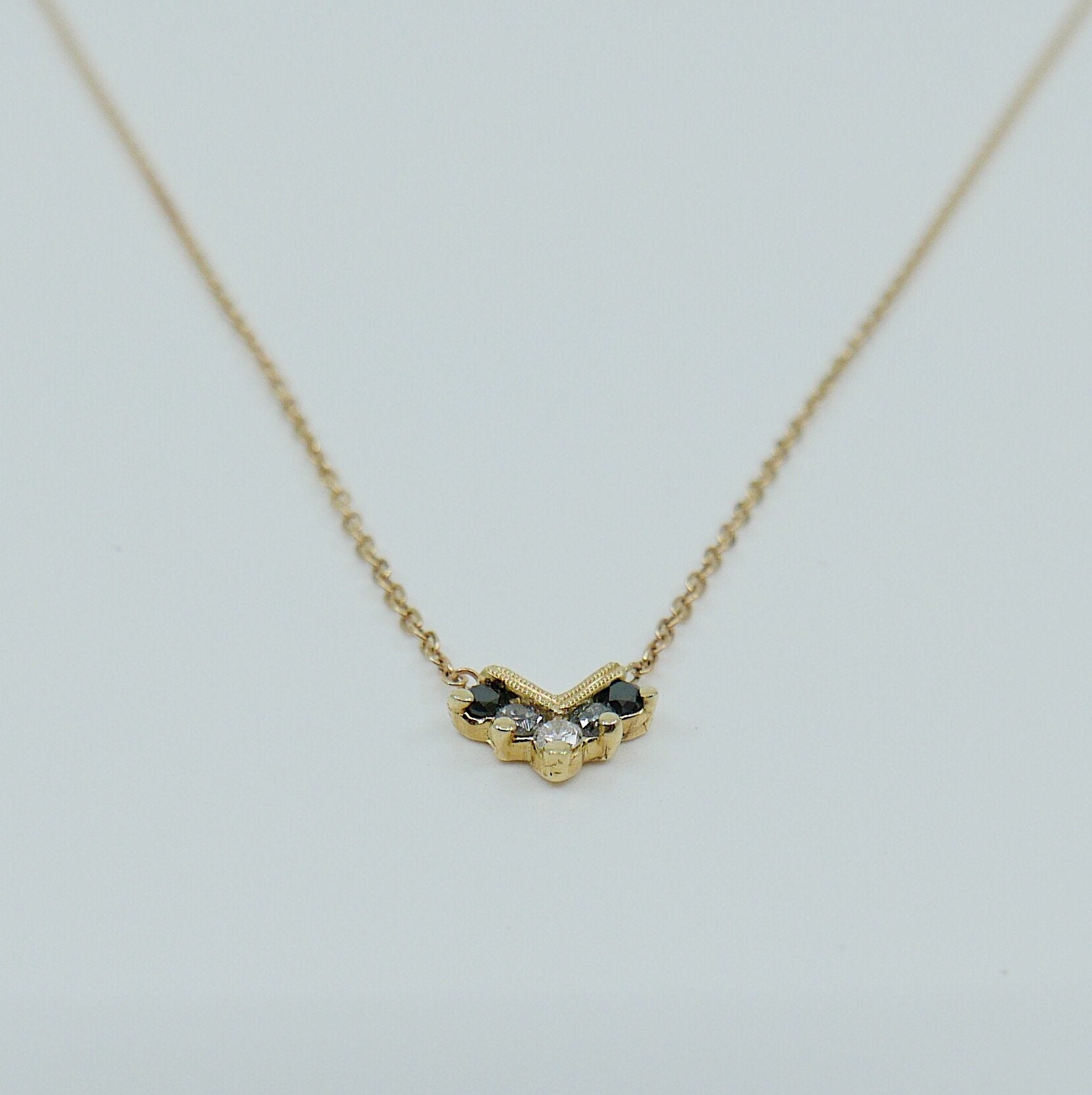 Chevron Diamond Ombre Necklace, Diamond Necklace, Chevron Necklace, 14k Gold chevron necklace, Black Diamond Necklace, Diamond Necklace