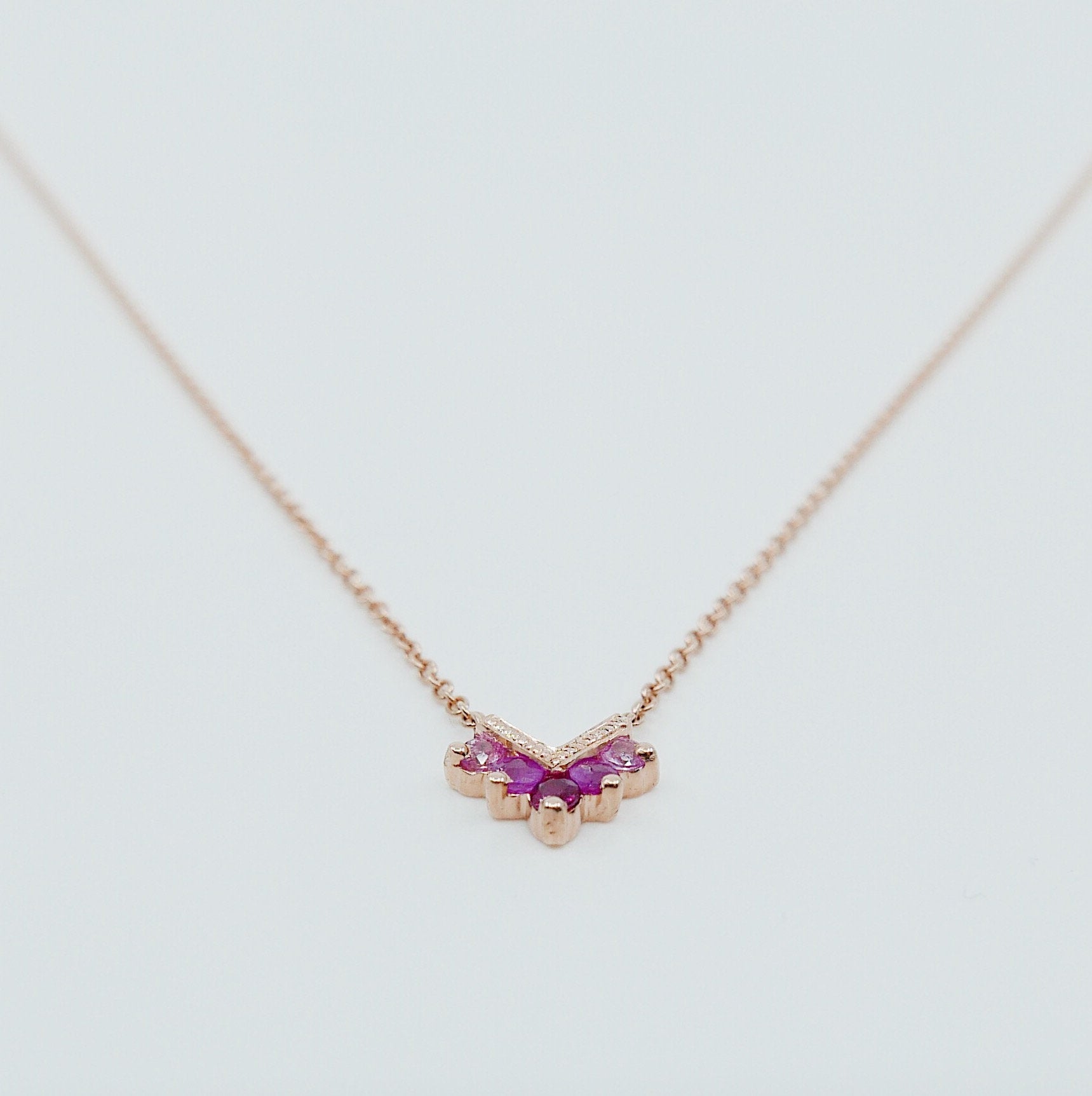 Chevron Ruby Necklace, Diamond Necklace, Chevron Necklace, 14k Gold chevron necklace, Ruby Necklace, Ruby chevron