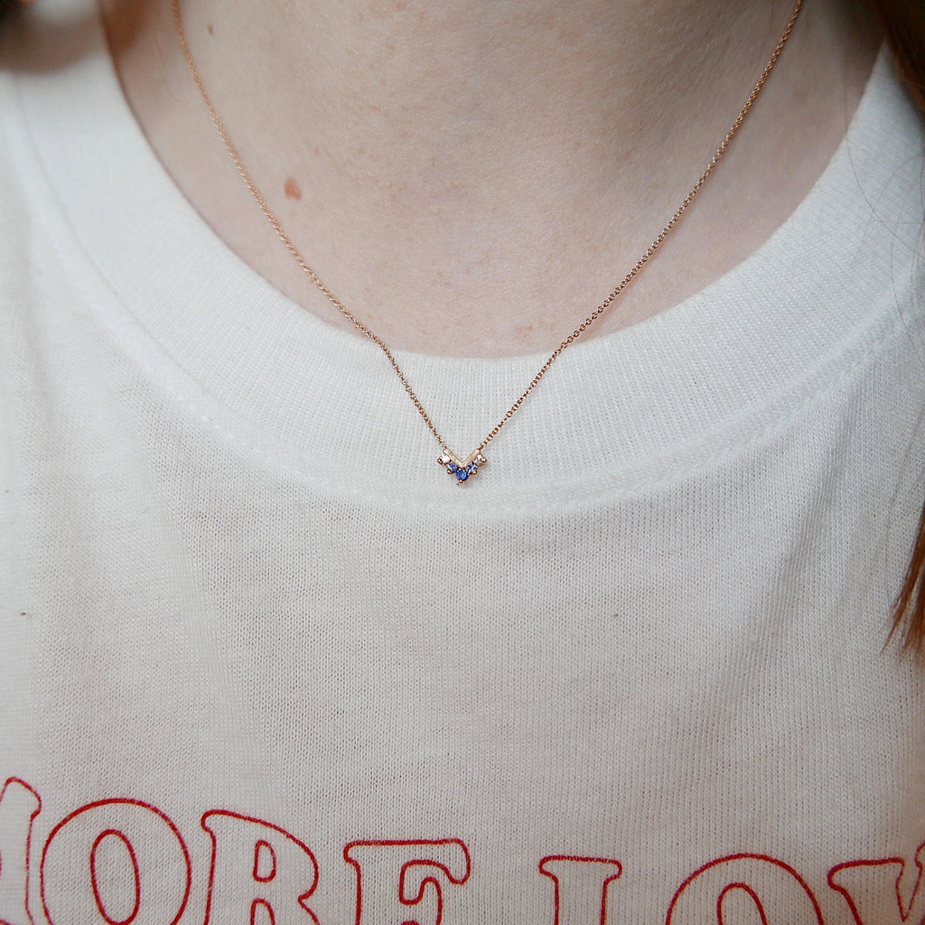Chevron Sapphire Ombre Necklace, Sapphire Necklace, Chevron Necklace, 14k Gold chevron necklace, Blue Sapphire Necklace, Blue Necklace