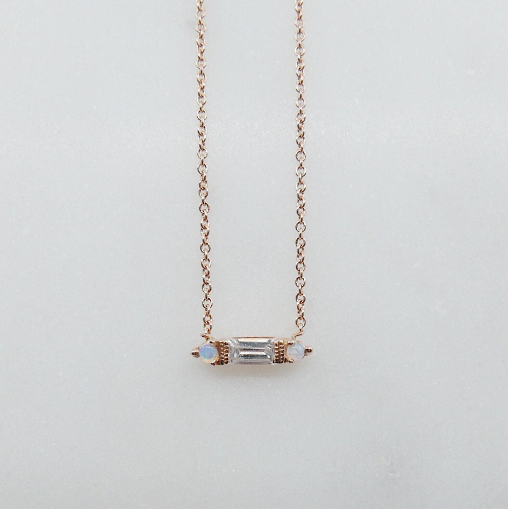 Grand Baguette Sapphire Necklace, White Sapphire Necklace, Opal Necklace, Baguette Sapphire, Diamond Necklace