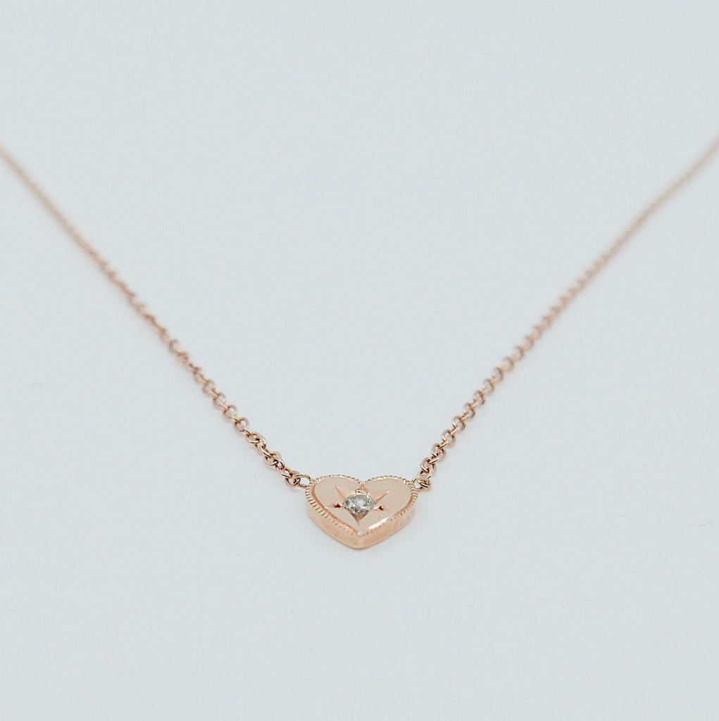Heart Necklace Medium, 14k gold heart necklace, Diamond Heart Necklace, Black Diamond Heart necklace