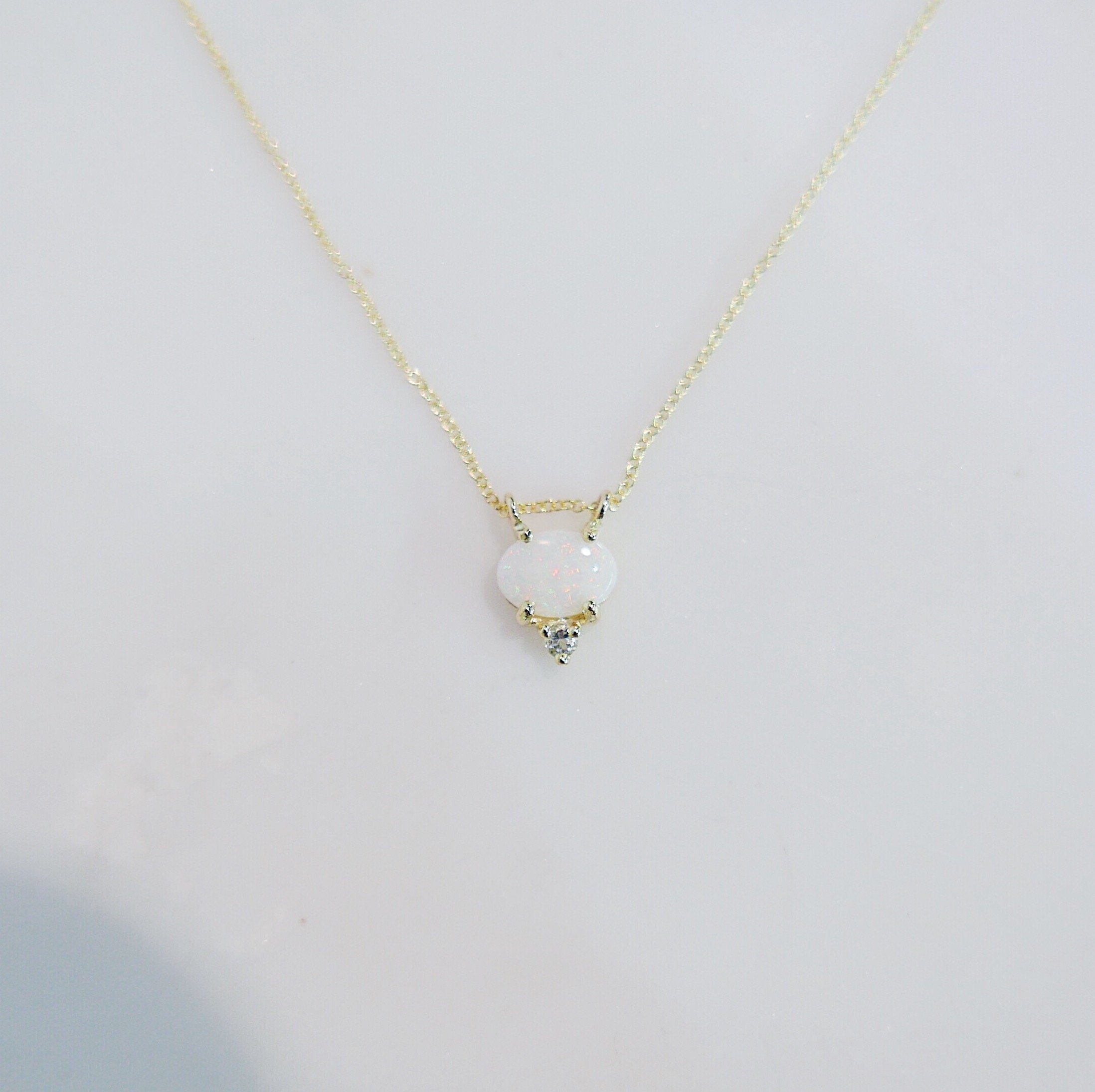 Nyla Opal Aquamarine Necklace, Oval opal and aquamarine necklace, two stone pendant necklace, prong set necklace