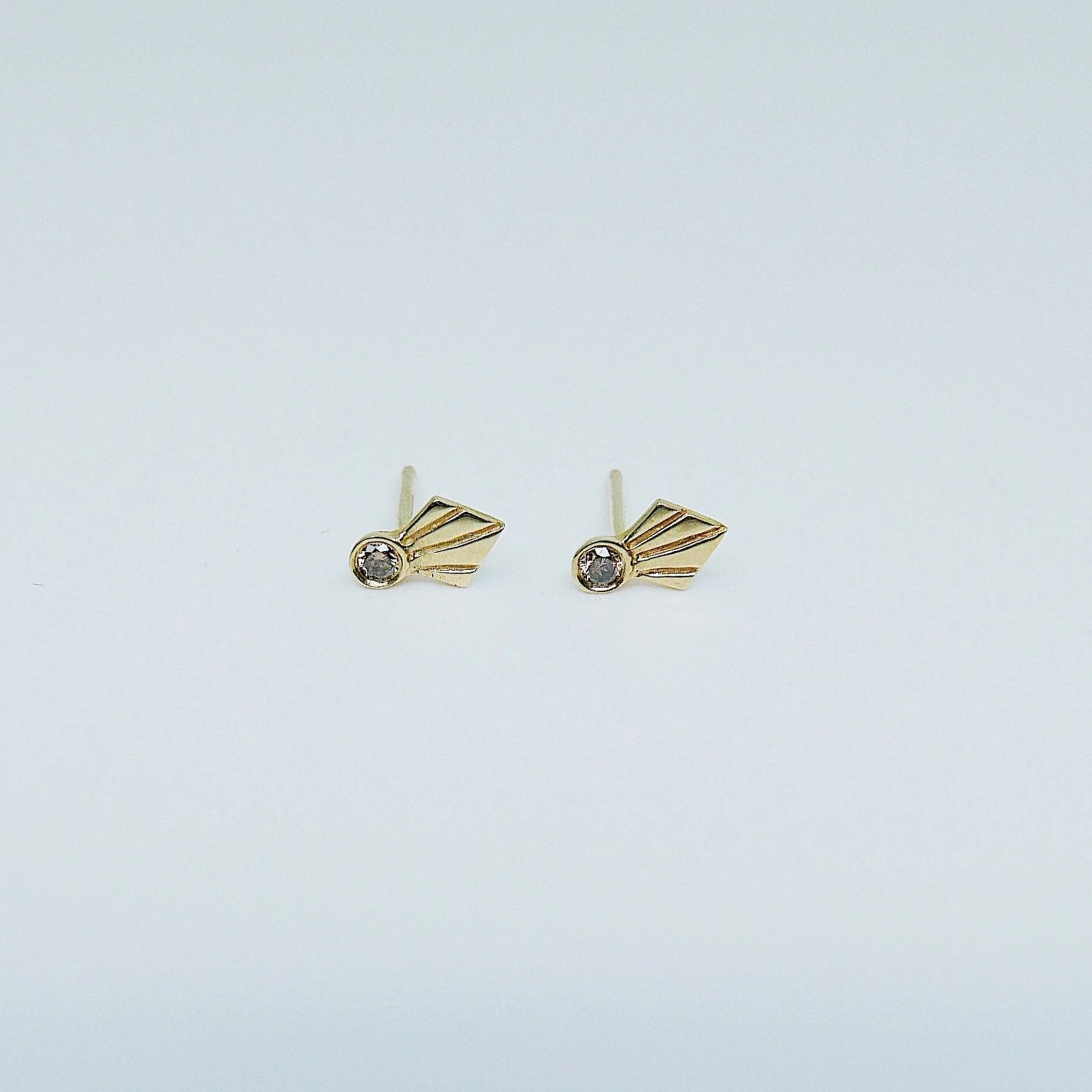 Fan Diamond Studs, Art deco studs, Geometric Stud Earrings, Diamond stud, champagne diamond fan studs, diamond fan studs