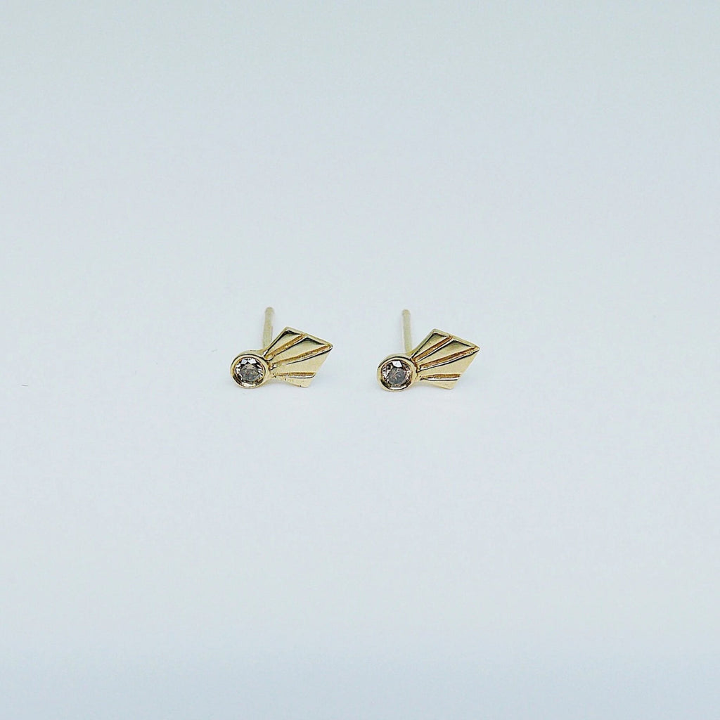 Fan Diamond Studs, Art deco studs, Geometric Stud Earrings, Diamond stud, champagne diamond fan studs, diamond fan studs