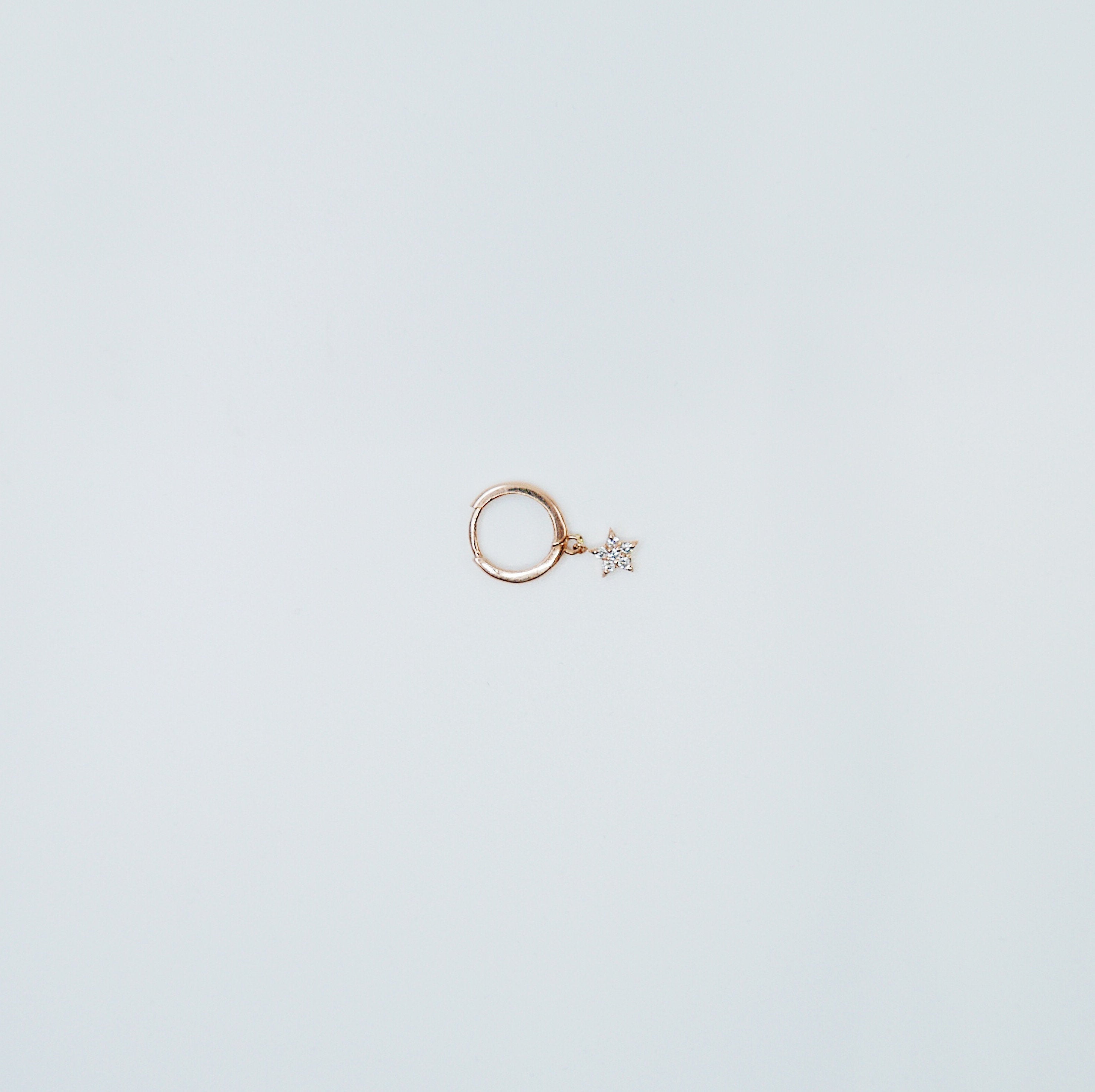 Diamond Star Charm Hoop, small 14k gold diamond hoop, 6 diamond gold hoop, diamond star gold hoop, diamond hoop, star hoop