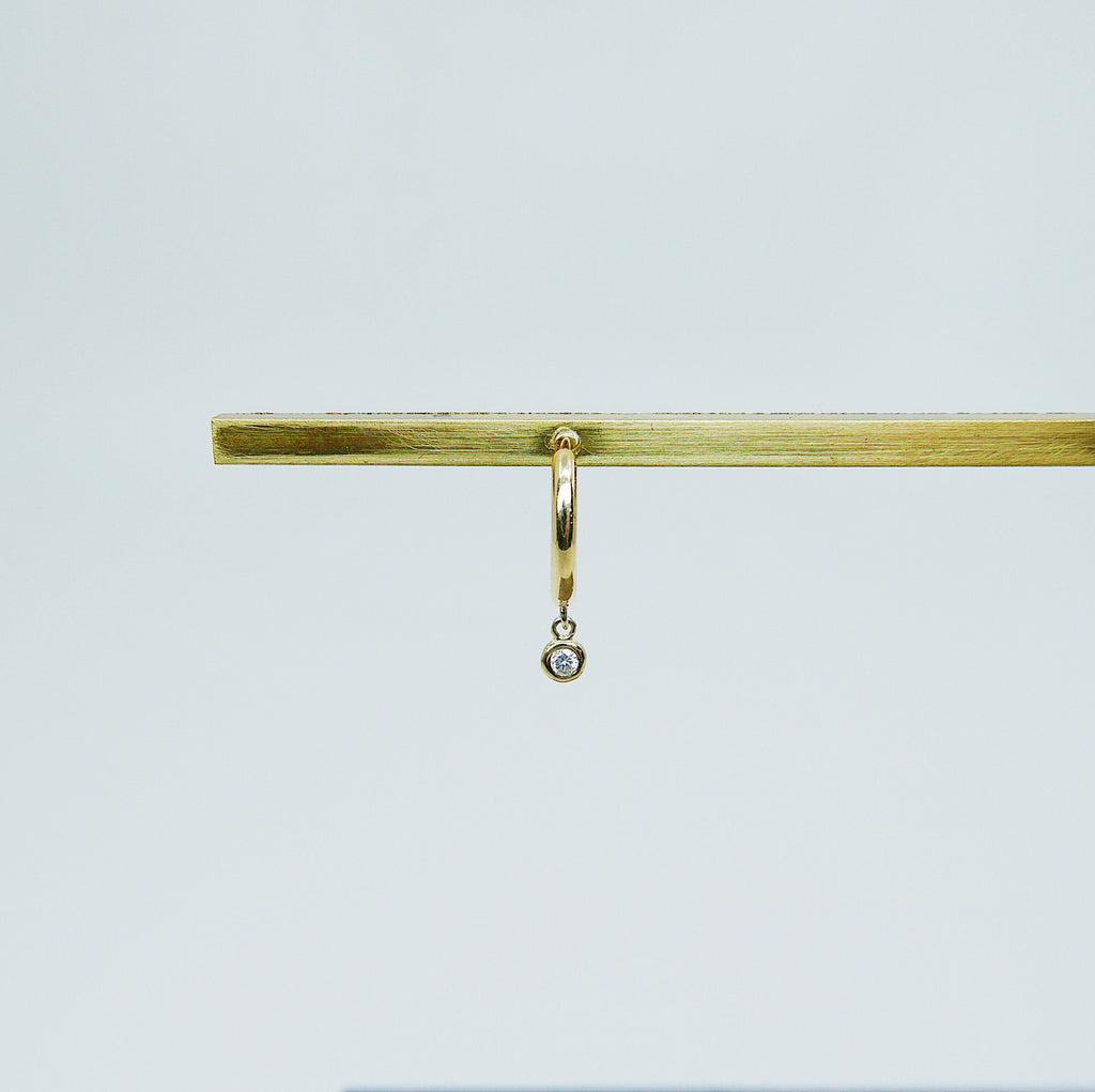 Medium Diamond Charm hoop, Medium 14k gold diamond hoop, Medium gold hoop, gold hoops, diamond hoop earrings, single bezel diamond hoop