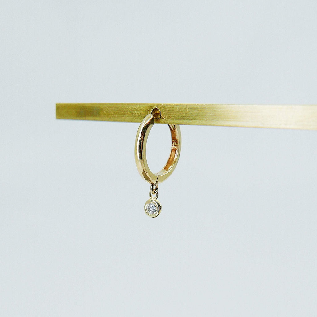 Medium Diamond Charm hoop, Medium 14k gold diamond hoop, Medium gold hoop, gold hoops, diamond hoop earrings, single bezel diamond hoop