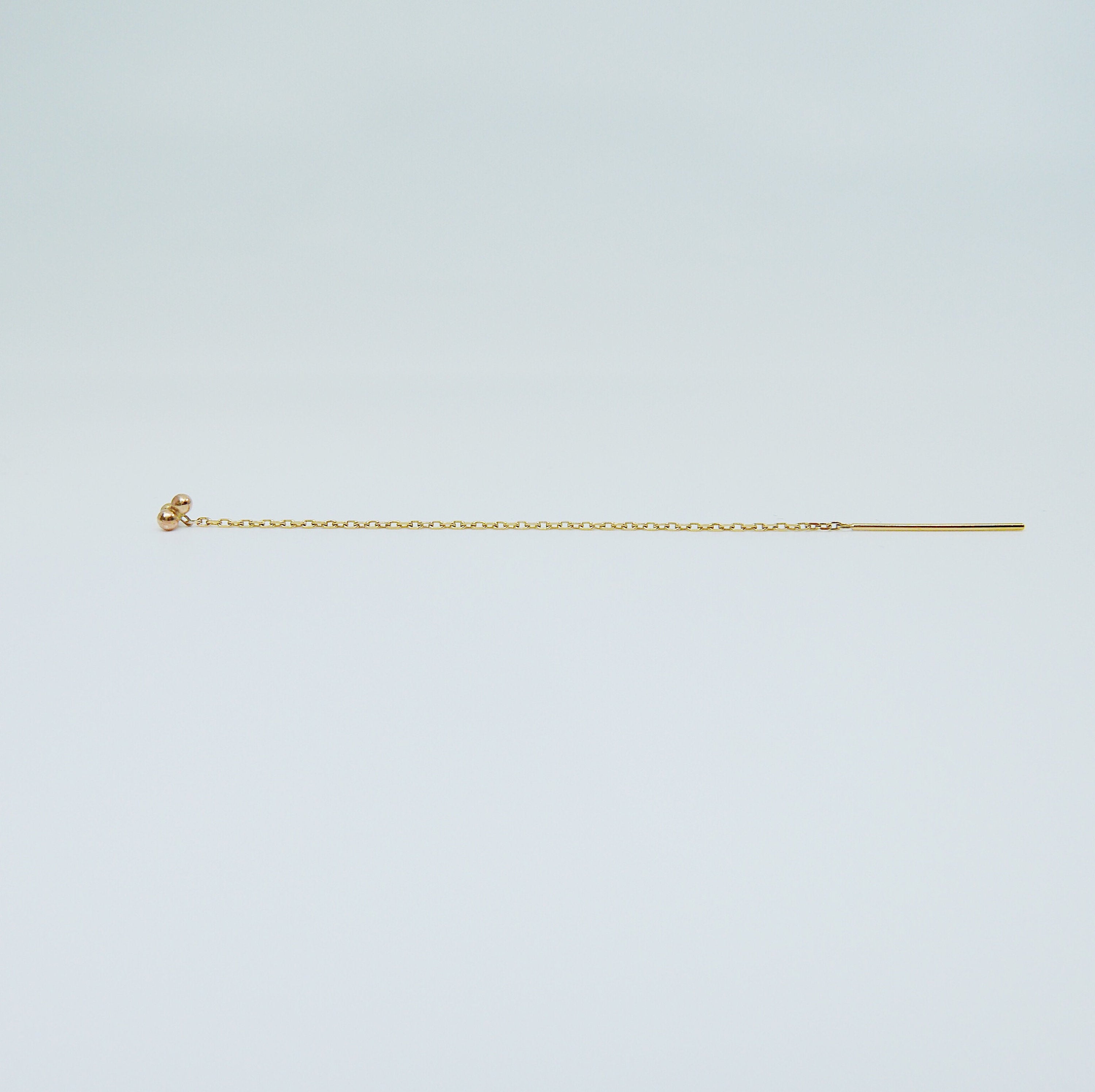 Three dot threader earring, 14k ball threader, 14k threader stud, gold three ball pull through earring, pull through earring single
