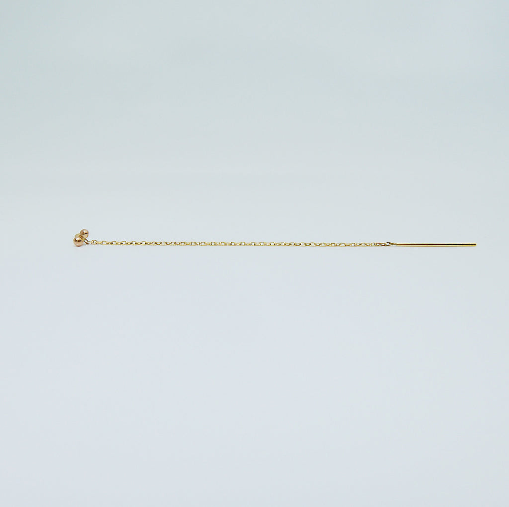 Three dot threader earring, 14k ball threader, 14k threader stud, gold three ball pull through earring, pull through earring single