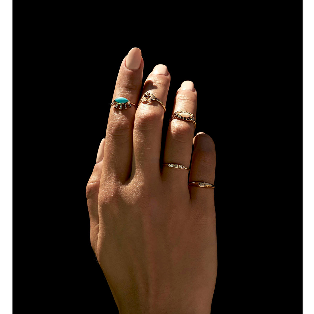 Turquoise eye ring, gold eye ring, third eye ring, Turquoise and diamond baguette ring, eye of horus ring, evil eye ring