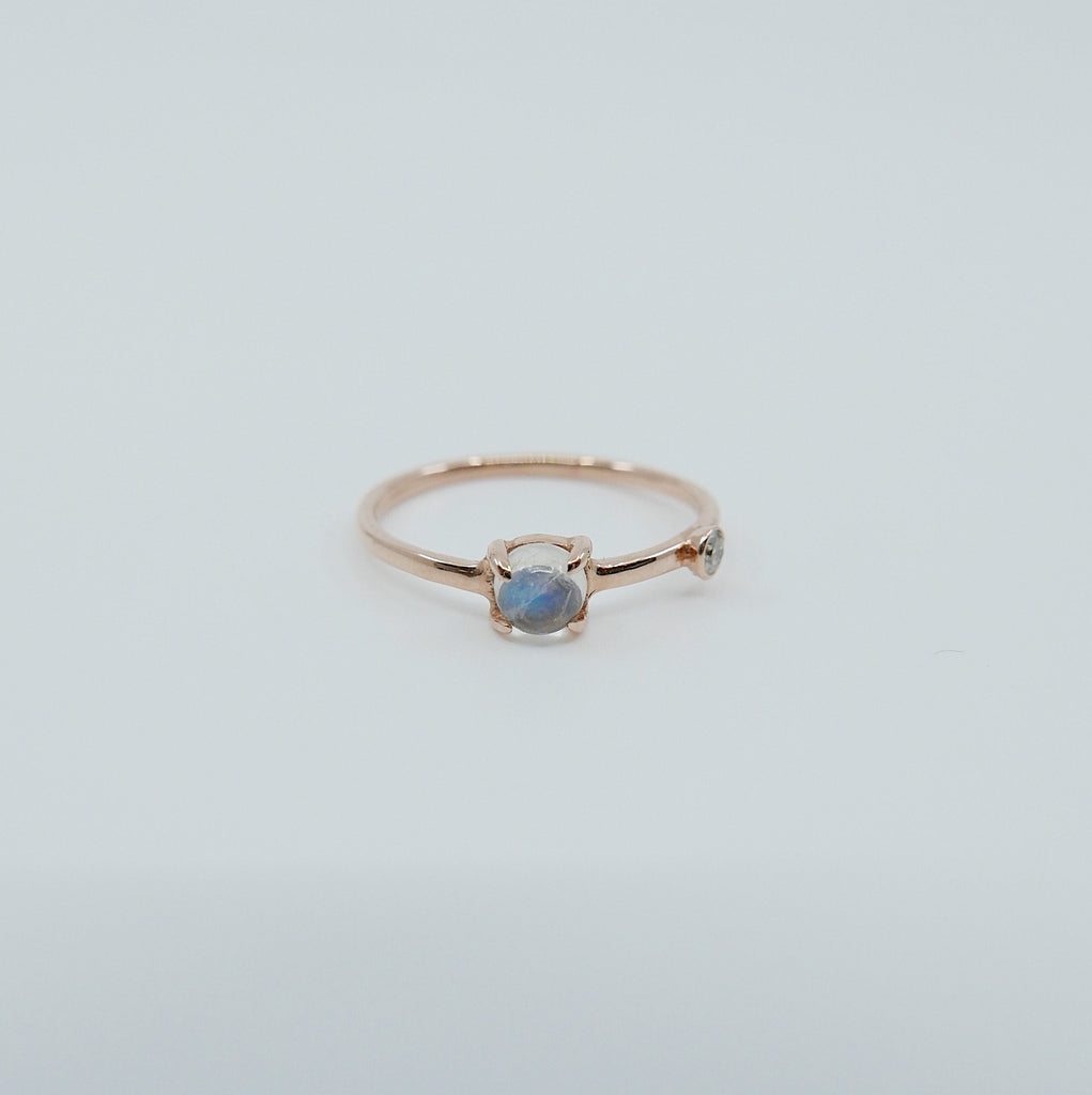 Moonstone Duet Ring (Medium), moonstone and diamond ring, gold rainbow moonstone ring, stacking ring, two stone band, promise ring, gold