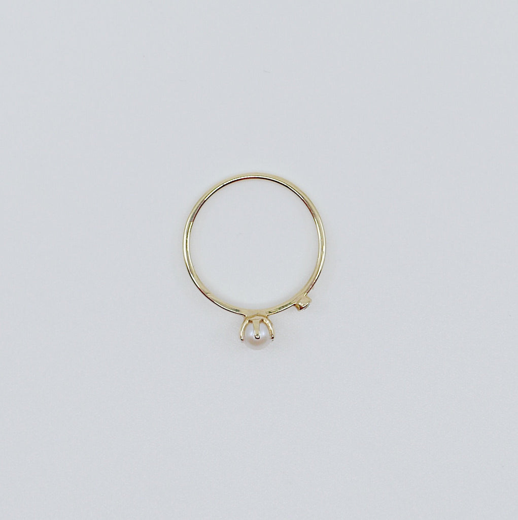 Pearl Duet Ring (Medium), 14k Diamond and Pearl Ring, Pearl Ring, 2 Stone Band, Stacking Bands, Stacking Rings, 14k Gold Band, Wedding Band