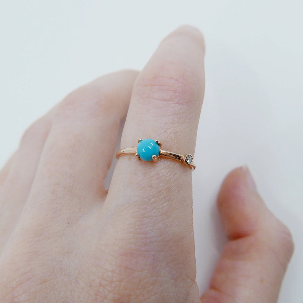 Turquoise Duet Ring (Medium), turquoise  and diamond ring, turquoise ring, stacking ring, turquoise band, promise ring, gold turquoise ring