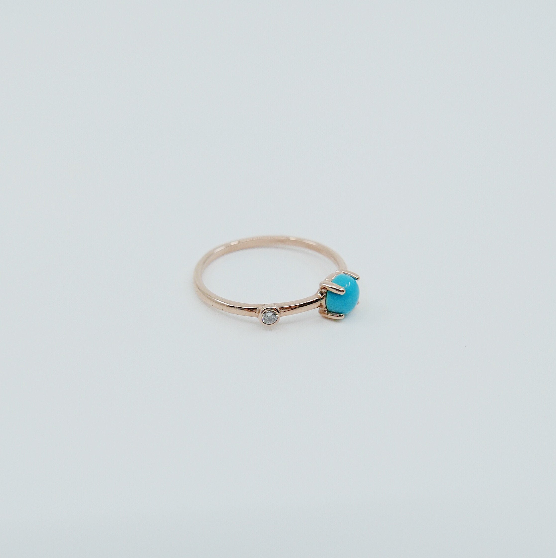 Turquoise Duet Ring (Medium), turquoise  and diamond ring, turquoise ring, stacking ring, turquoise band, promise ring, gold turquoise ring