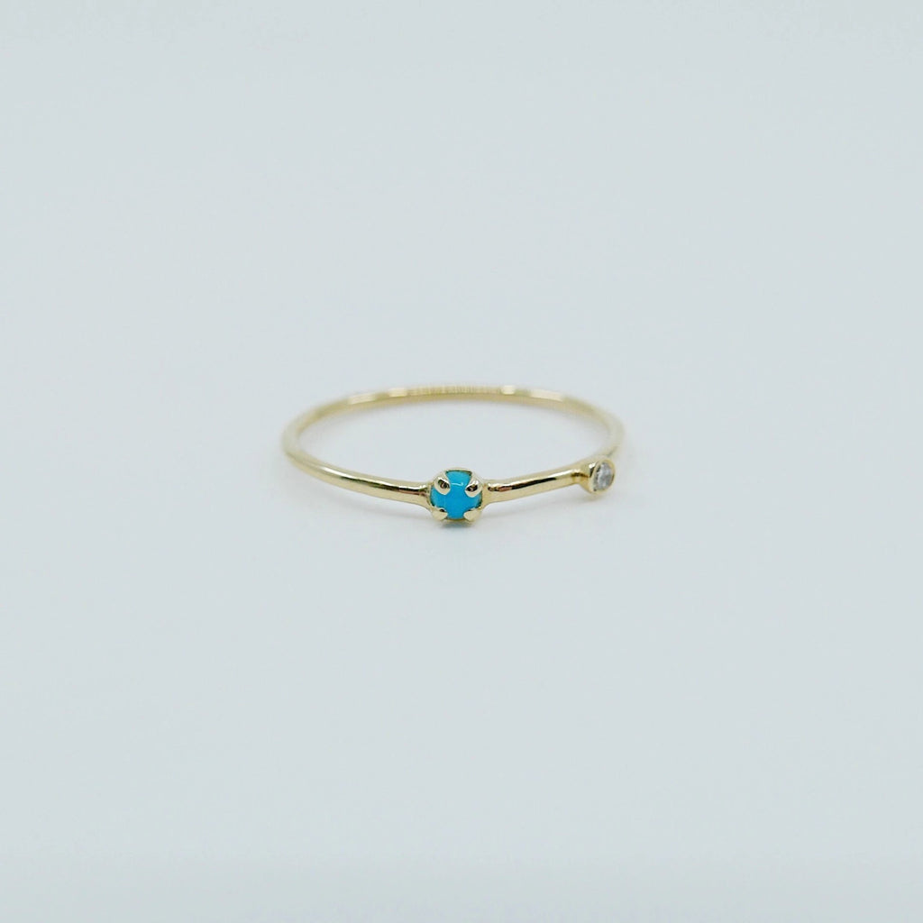 Turquoise Duet Ring (Small), 14k Diamond & turquoise Ring, Mini turquoise Ring, Two Stone Band, Stacking Band, Stacking Ring, 14k Gold Band