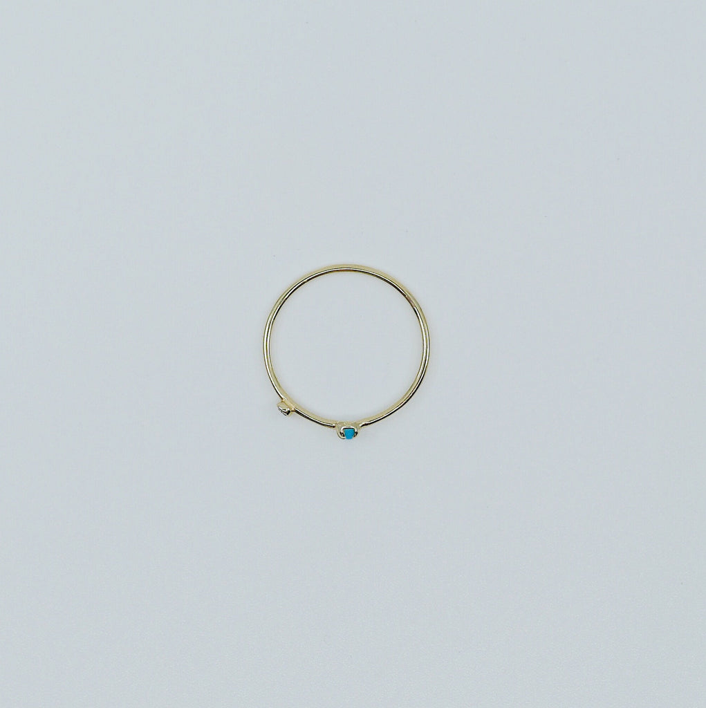 Turquoise Duet Ring (Small), 14k Diamond & turquoise Ring, Mini turquoise Ring, Two Stone Band, Stacking Band, Stacking Ring, 14k Gold Band