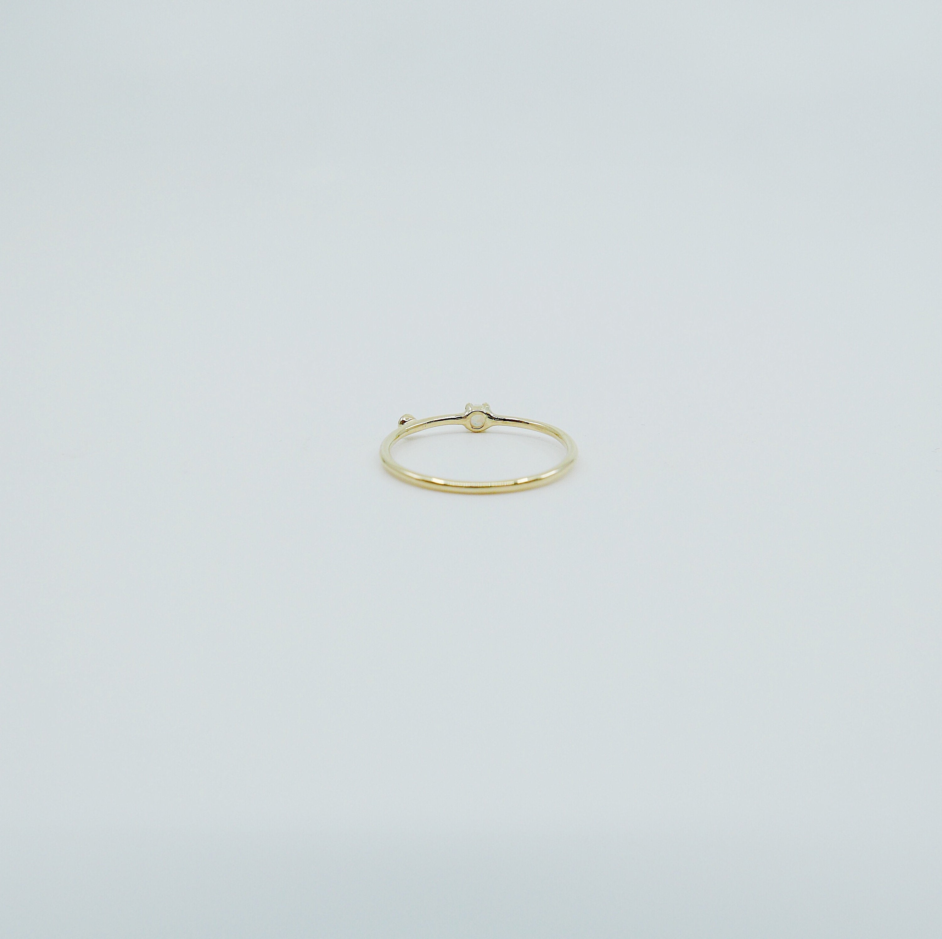 Opal Duet Ring (Small), 14k Diamond and opal Ring, Mini opal Ring, Two Stone Band, Stacking Bands, Stacking Rings, 14k Gold Band