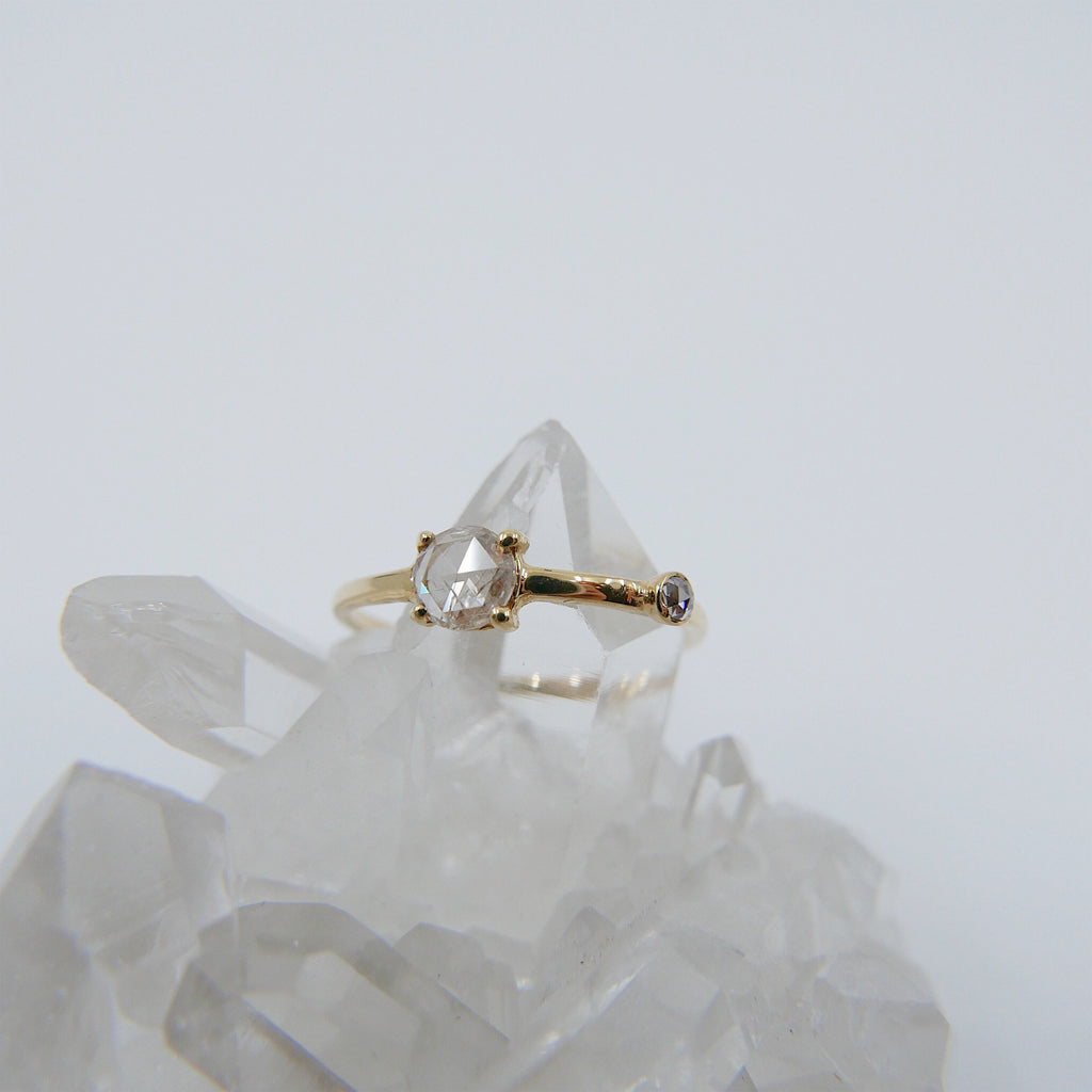 Rose Cut Diamond Duet Ring (Medium), Rose Cut Diamond Ring, diamond ring, stacking ring, promise ring, gold duet ring, birthstone ring