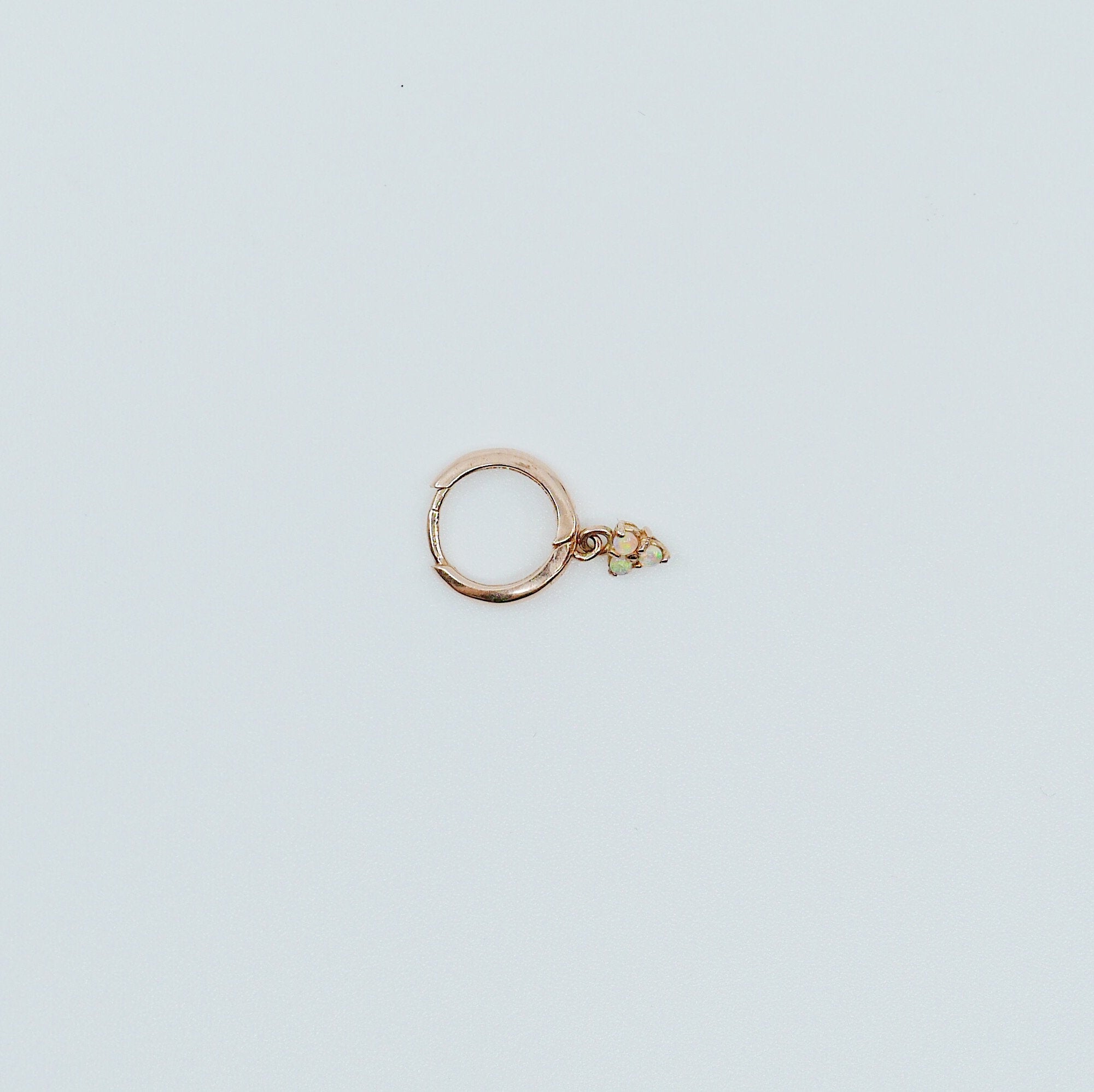 Opal trinity charm hoop, small 14k gold opal hoop, small gold hoop, single gold hoop, opal hoop earrings, mini opal hoop