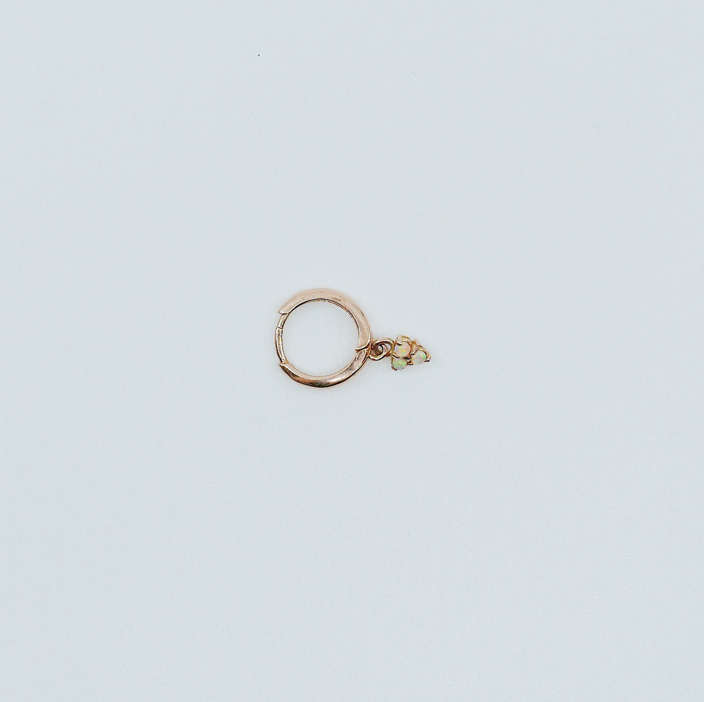 Opal trinity charm hoop, small 14k gold opal hoop, small gold hoop, single gold hoop, opal hoop earrings, mini opal hoop