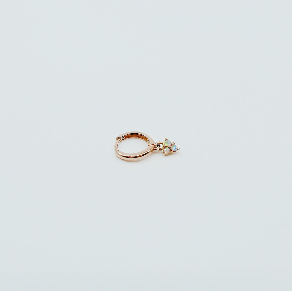 Opal trinity charm hoop, small 14k gold opal hoop, small gold hoop, single gold hoop, opal hoop earrings, mini opal hoop