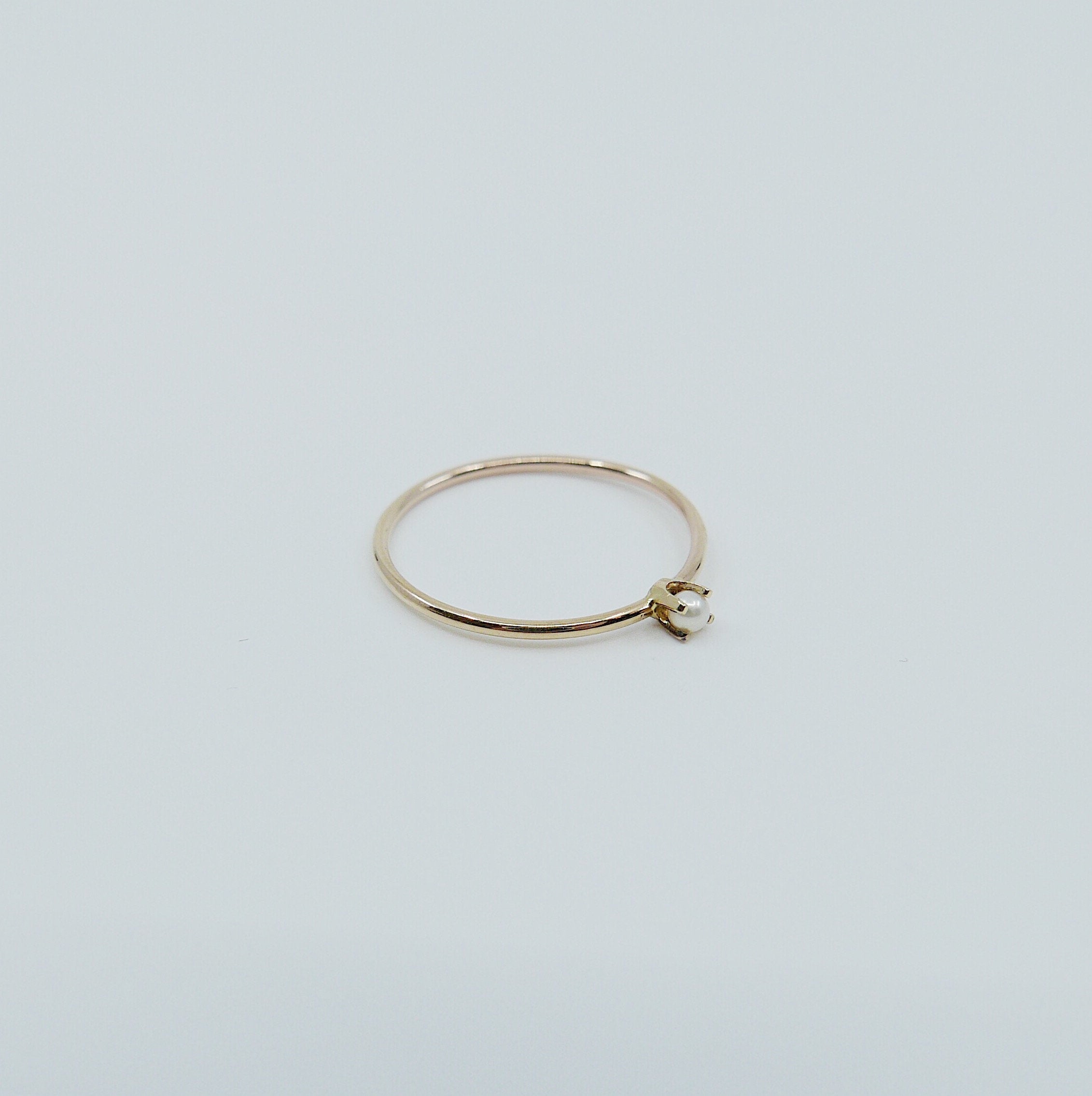 Mini Pearl Ring, Pearl Stacking ring, Single pearl ring, Pearl Solitaire band, small pearl ring, gold pearl band, dainty pearl ring