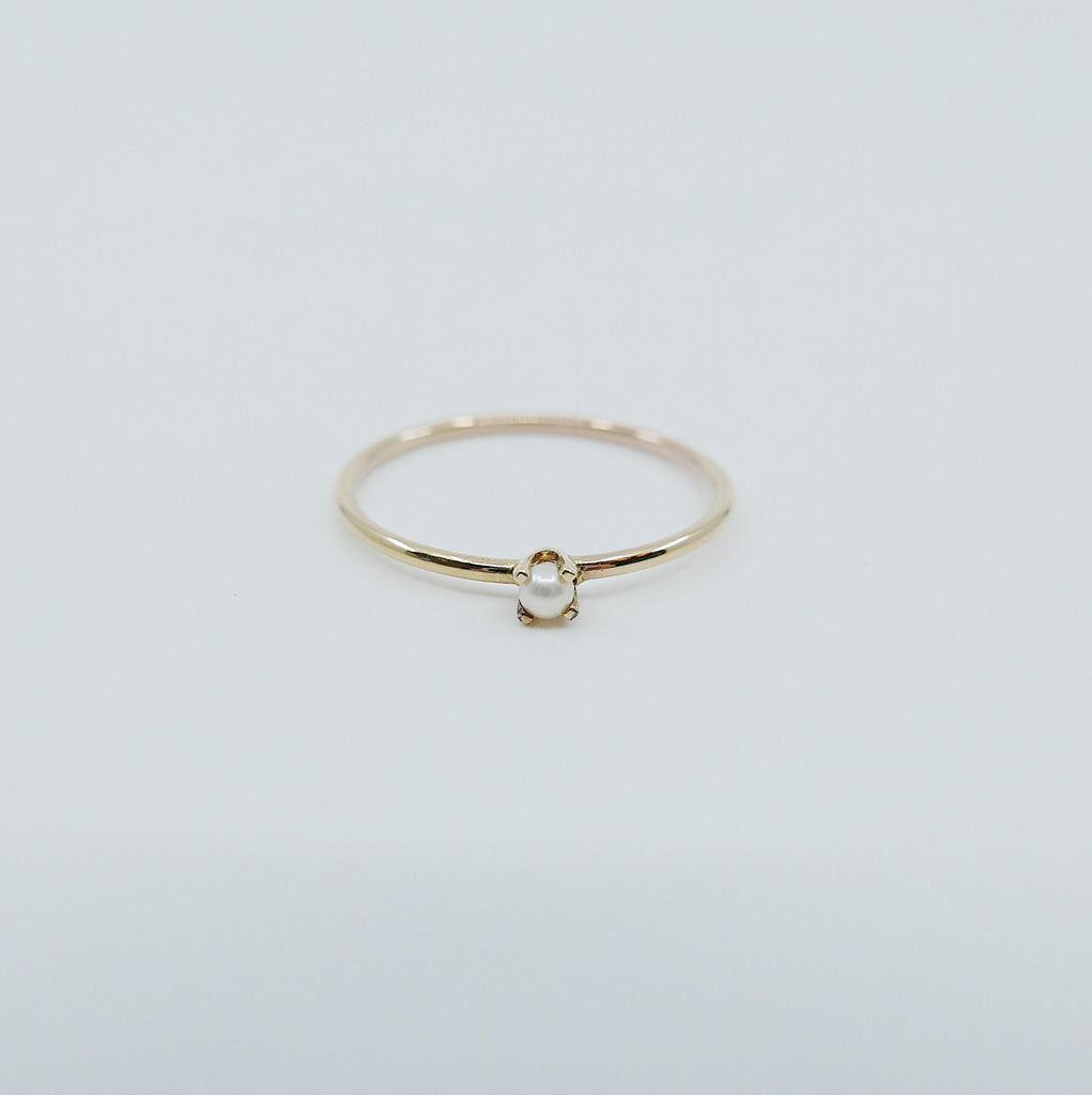 Mini Pearl Ring, Pearl Stacking ring, Single pearl ring, Pearl Solitaire band, small pearl ring, gold pearl band, dainty pearl ring