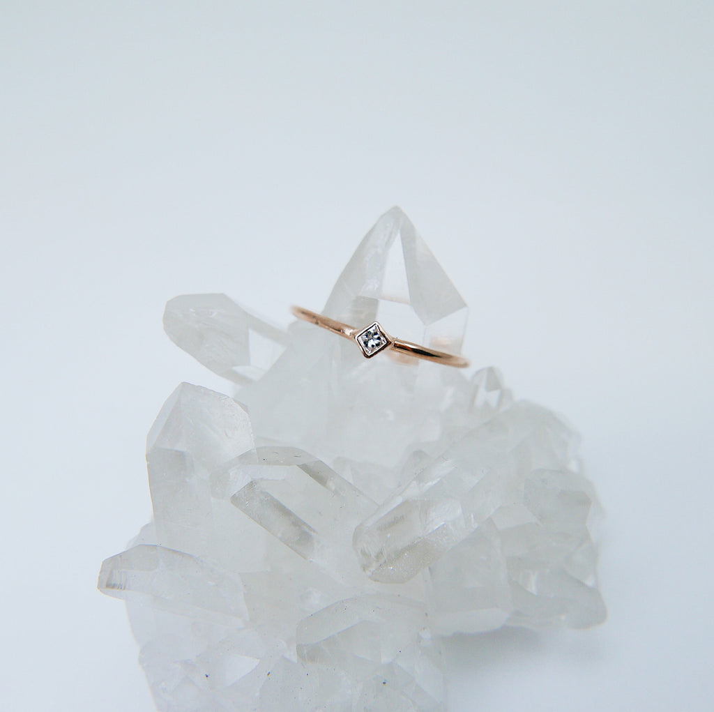 Square Solitaire (Mini), diamond bezel ring, diamond stacking ring, princess diamond ring, square diamond ring, gold square diamond band