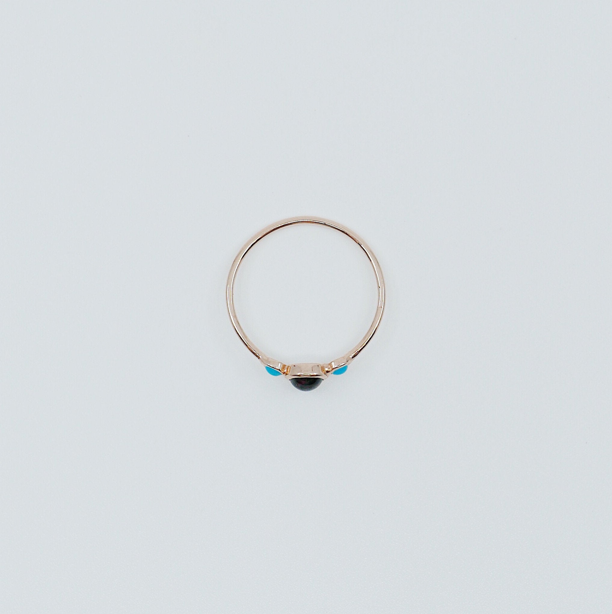 3 Stone Rhodolite Garnet & Turquoise Ring, three stone ring, garnet ring, turquoise ring, 14k gold garnet ring, 14k gold turquoise ring
