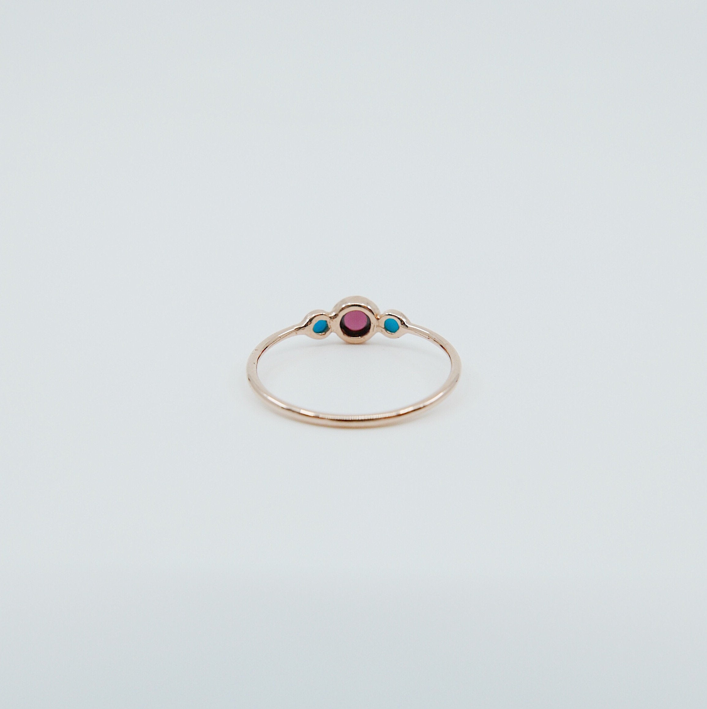 3 Stone Rhodolite Garnet & Turquoise Ring, three stone ring, garnet ring, turquoise ring, 14k gold garnet ring, 14k gold turquoise ring