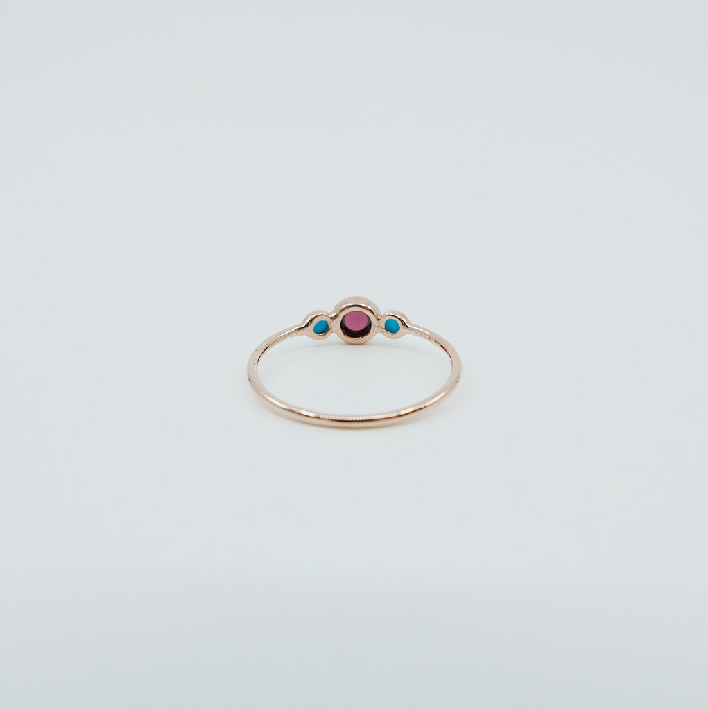 3 Stone Rhodolite Garnet & Turquoise Ring, three stone ring, garnet ring, turquoise ring, 14k gold garnet ring, 14k gold turquoise ring