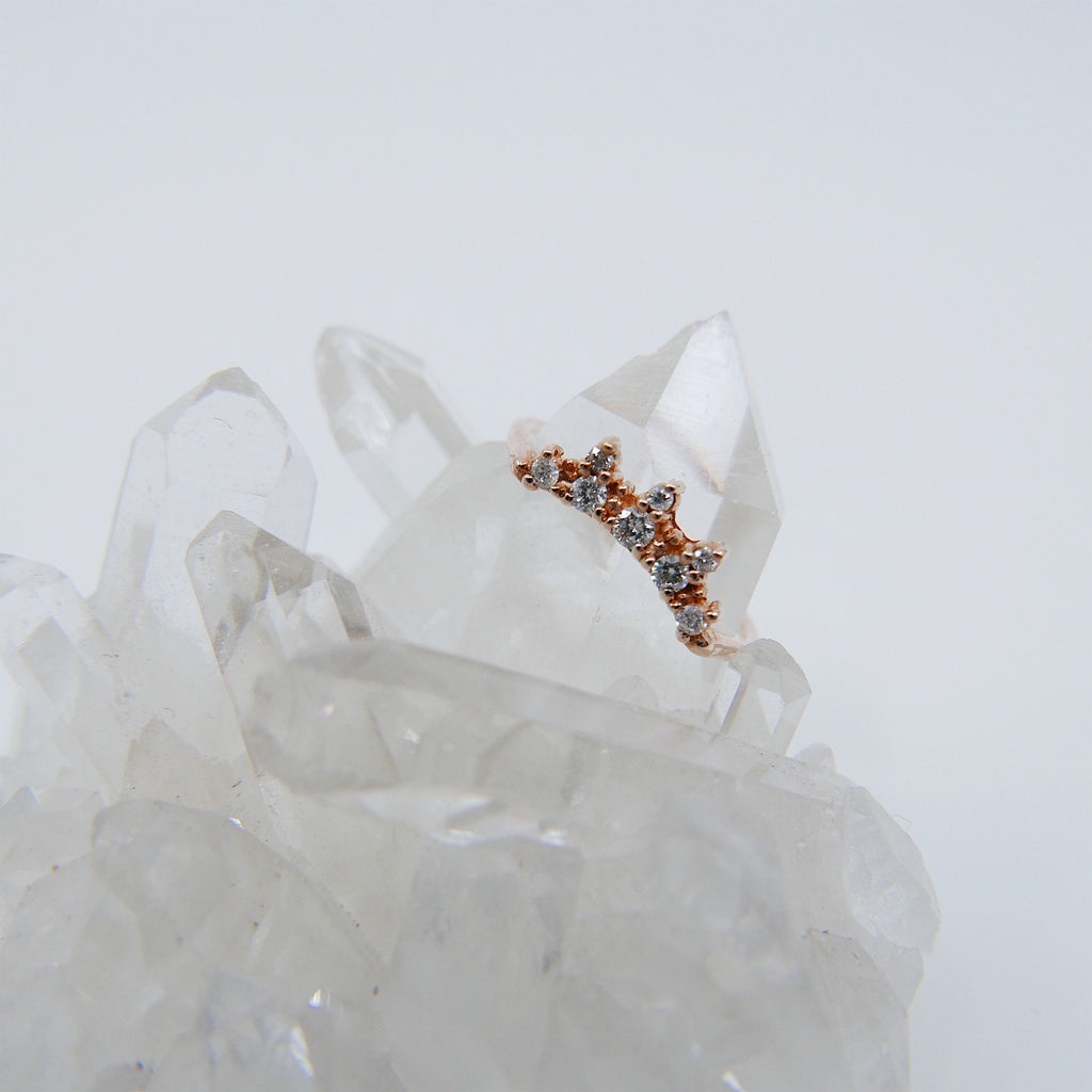 Burst Nesting Diamond Ring, white diamond ring, black diamond ring, 14k gold arc ring, delicate wedding ring, stacking ring, wedding band