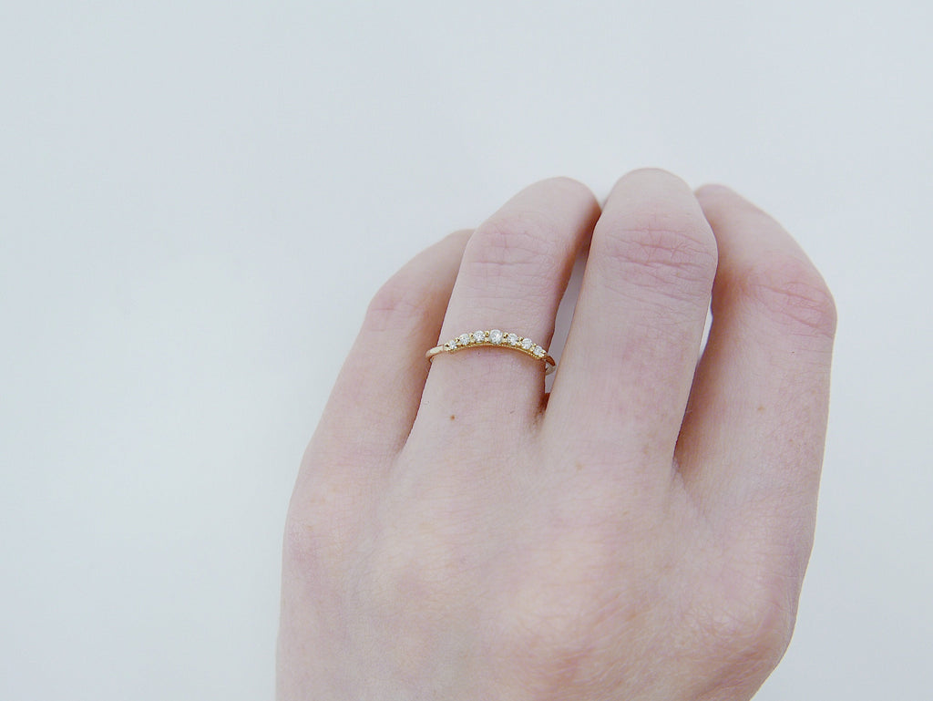 Emma Arc Diamond Ring, white diamond ring, black diamond ring, 14k gold arc ring, delicate wedding ring, stacking ring, wedding band