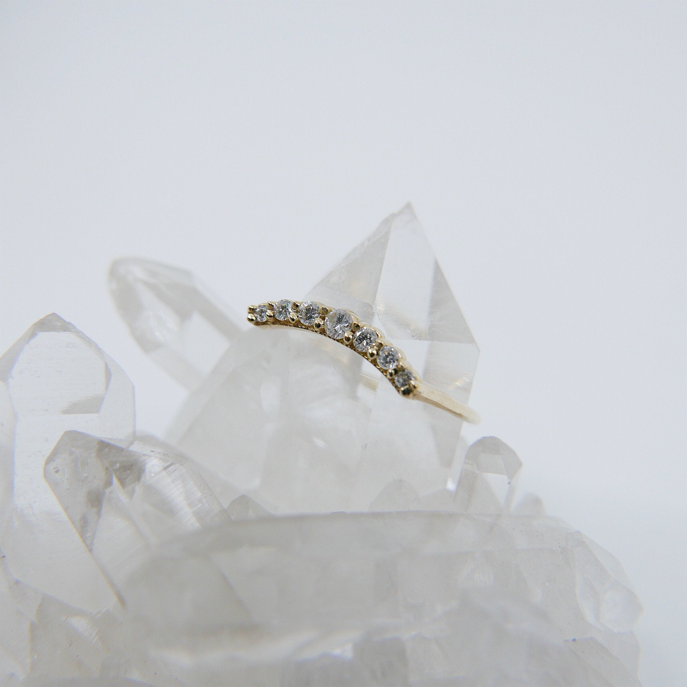 Emma Arc Diamond Ring, white diamond ring, black diamond ring, 14k gold arc ring, delicate wedding ring, stacking ring, wedding band
