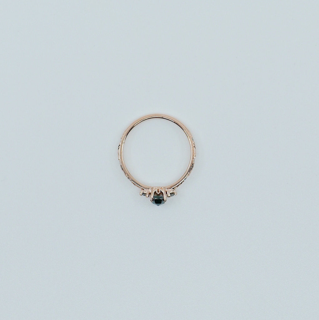 Clara Rose Cut Black Diamond Ring, alternative wedding ring, unique non traditional engagement ring, 14k stacking ring, white & grey diamond
