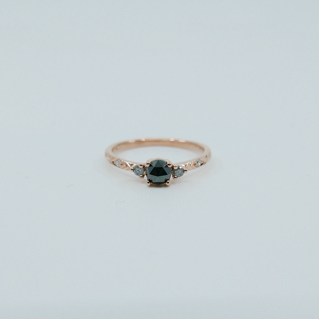 Clara Rose Cut Black Diamond Ring, alternative wedding ring, unique non traditional engagement ring, 14k stacking ring, white & grey diamond