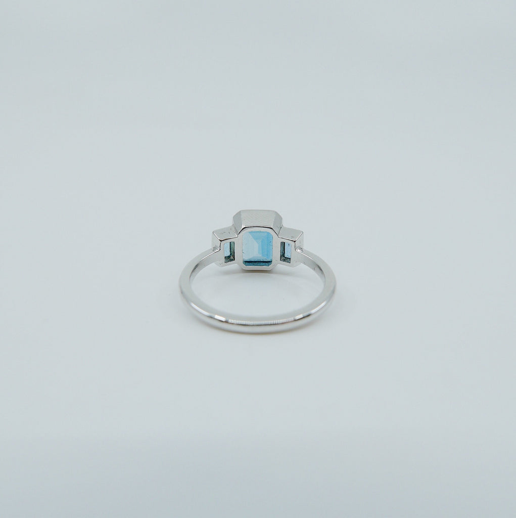 Charlotte Three Stone Ring, emerald cut ring, london blue topaz ring, blue stone wedding ring, classic engagement ring, aquamarine ring