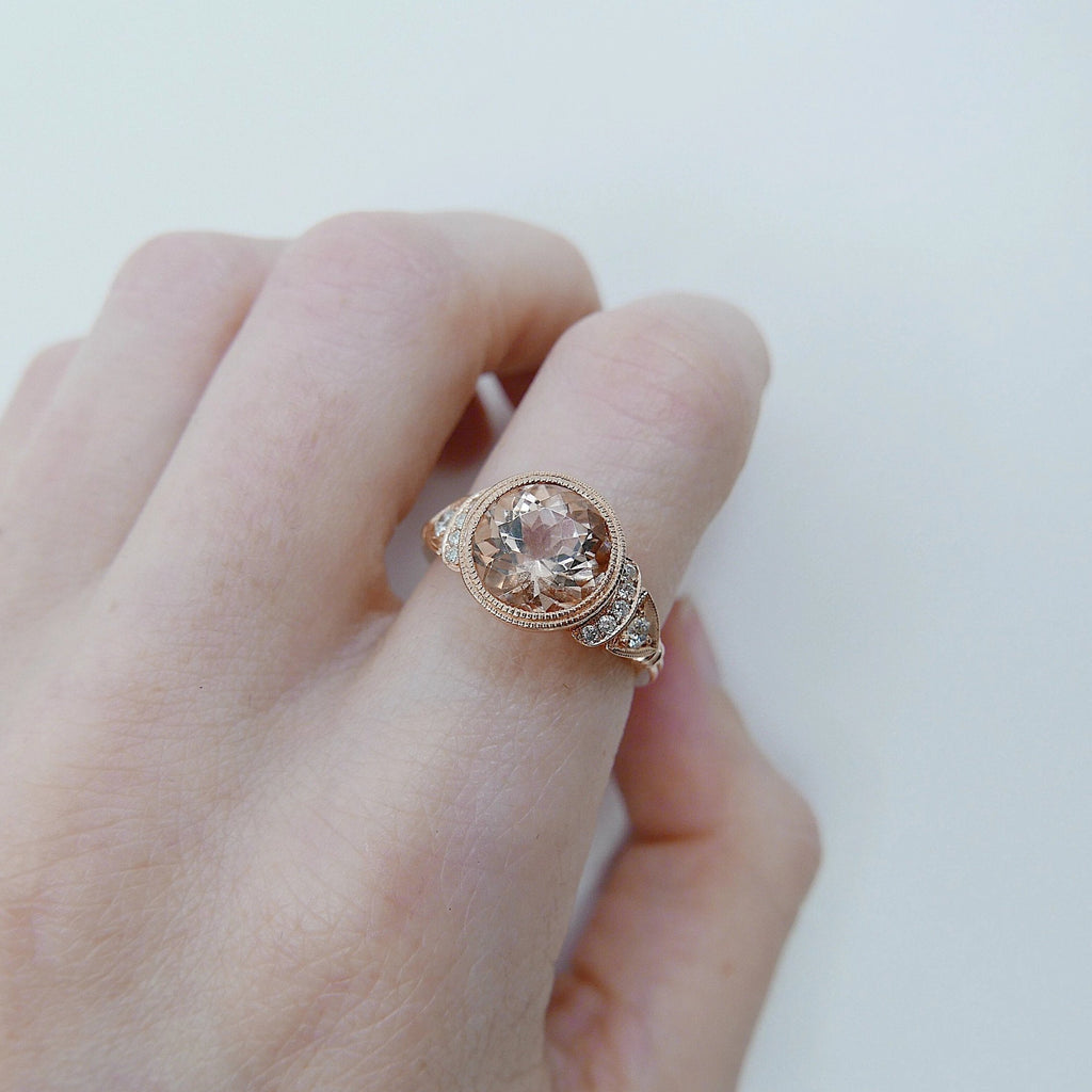 Sofia morganite & diamond statement ring, 14k gold morganite ring, engagement ring for alternative bride, alternative bridal morganite ring