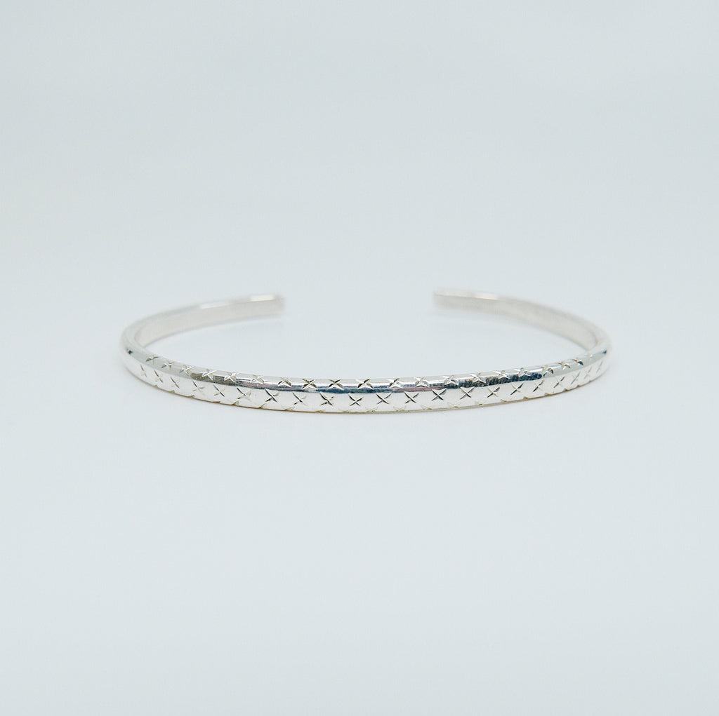Cross stitch Cuff, lattice pattern Bracelet, Sterling Silver Cuff, textured bangle, silver cuff bracelet