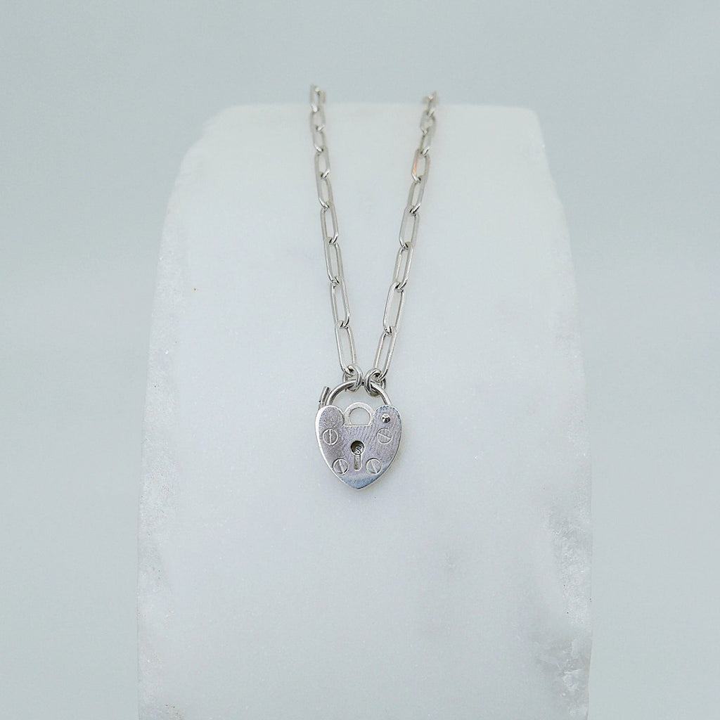 Heart Lock Chain Choker, Heart choker, locket choker, chained heart choker, chunky chain choker, sterling silver heart choker