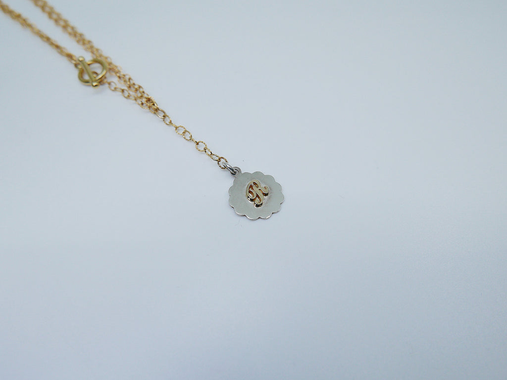 Initial Double Chain Lariat Necklace, Sterling Silver and 14k Gold Disc, Personalized necklace, Initial necklace, Initial lariat necklace