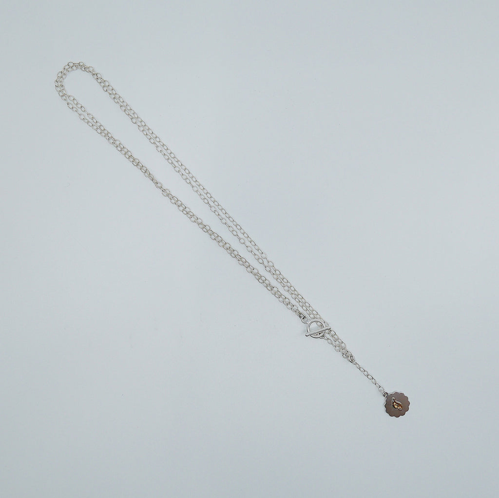 Initial Double Chain Lariat Necklace, Sterling Silver and 14k Gold Disc, Personalized necklace, Initial necklace, Initial lariat necklace