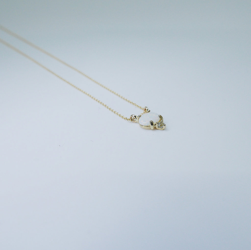 Nyla Opal Aquamarine Necklace, Oval opal and aquamarine necklace, two stone pendant necklace, prong set necklace