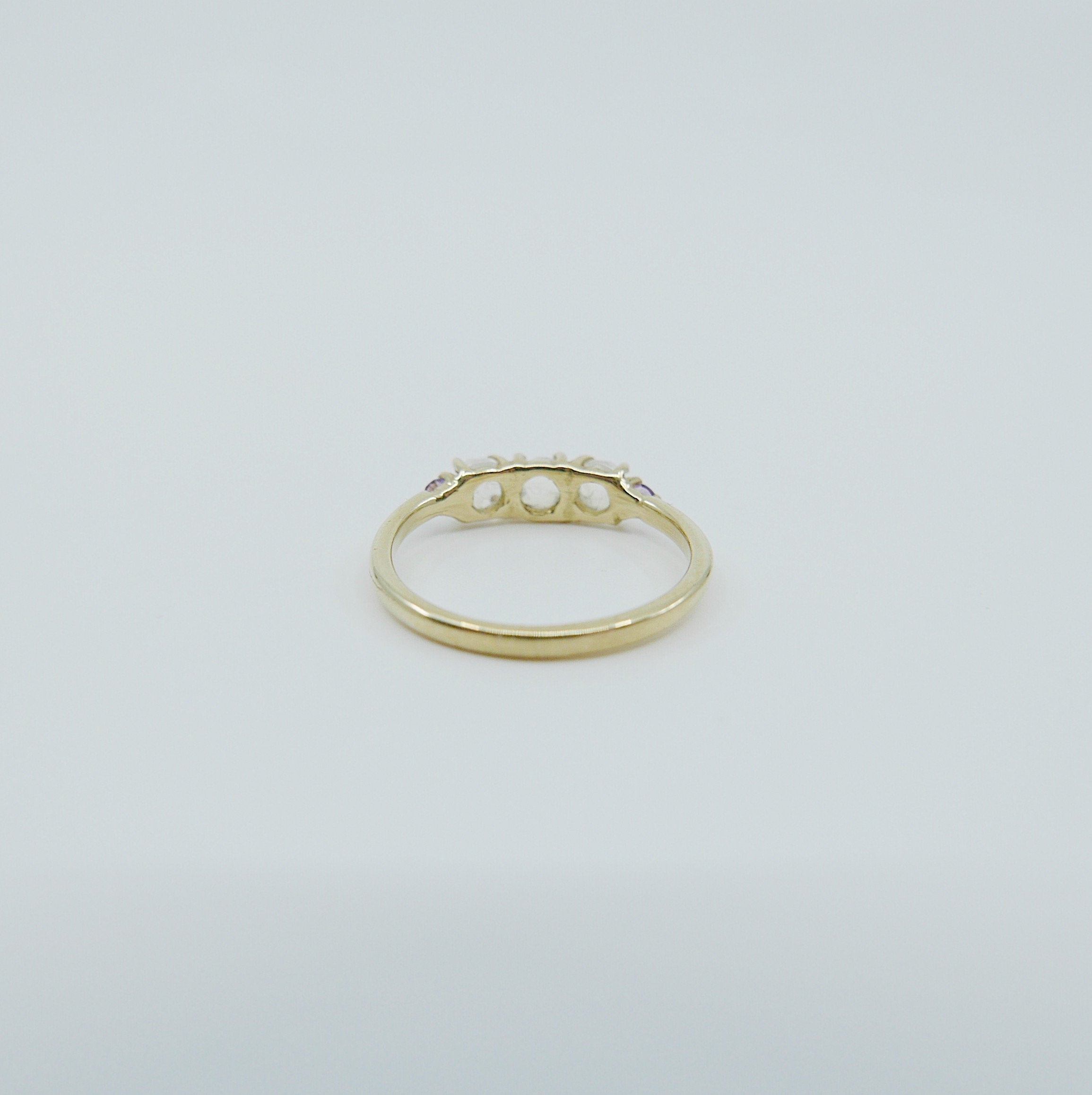 Hailey Rose Cut Moonstone Five Stone Ring, 5 stone band, Moonstone and Amethyst ring, 14k gold glowing stone ring, five stone ring