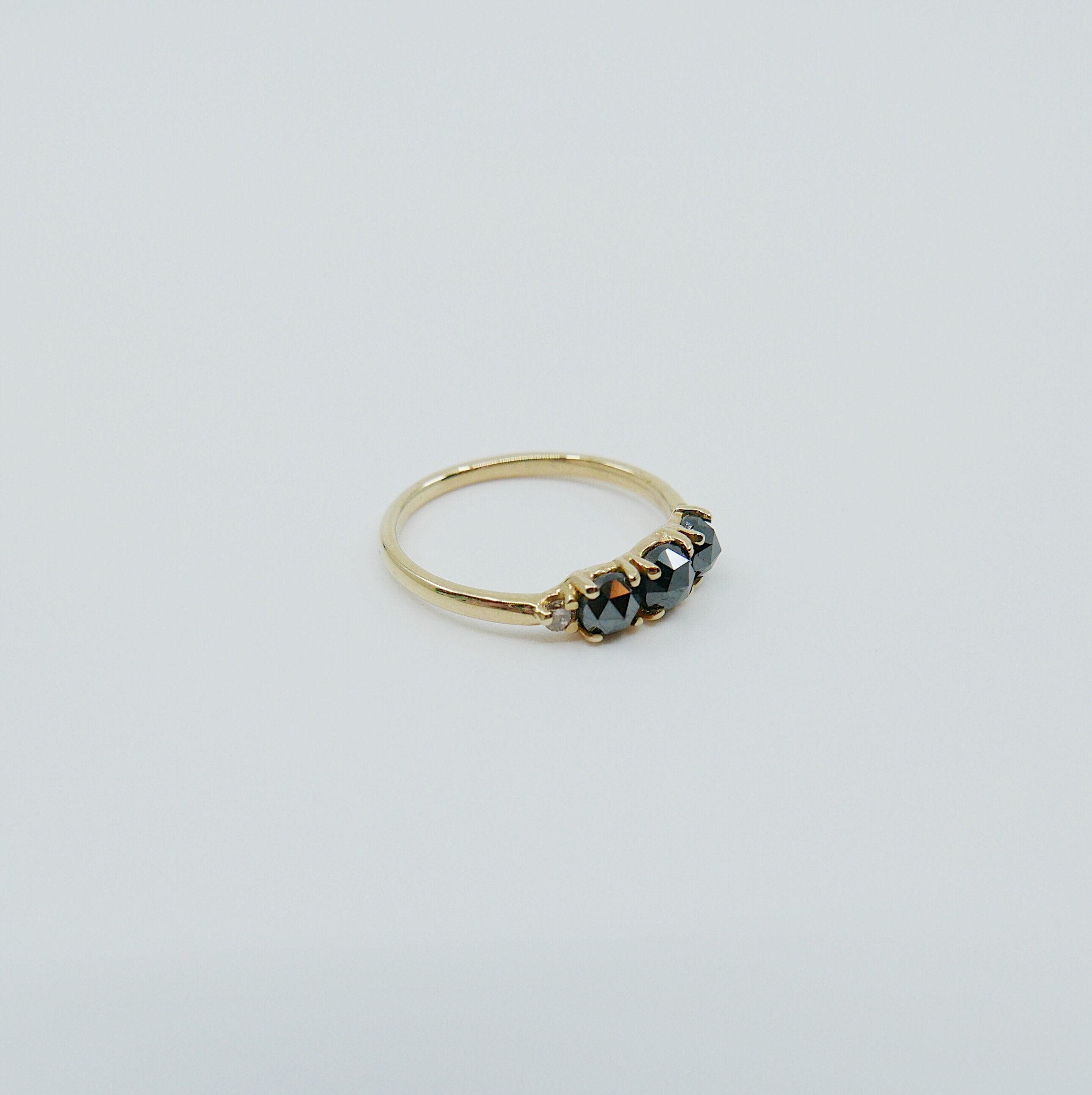 Hailey Rose Cut Black Diamond Five Stone Ring, 5 stone band, Black Diamond ring, 14k gold stone ring, five stone ring, rose cut ring