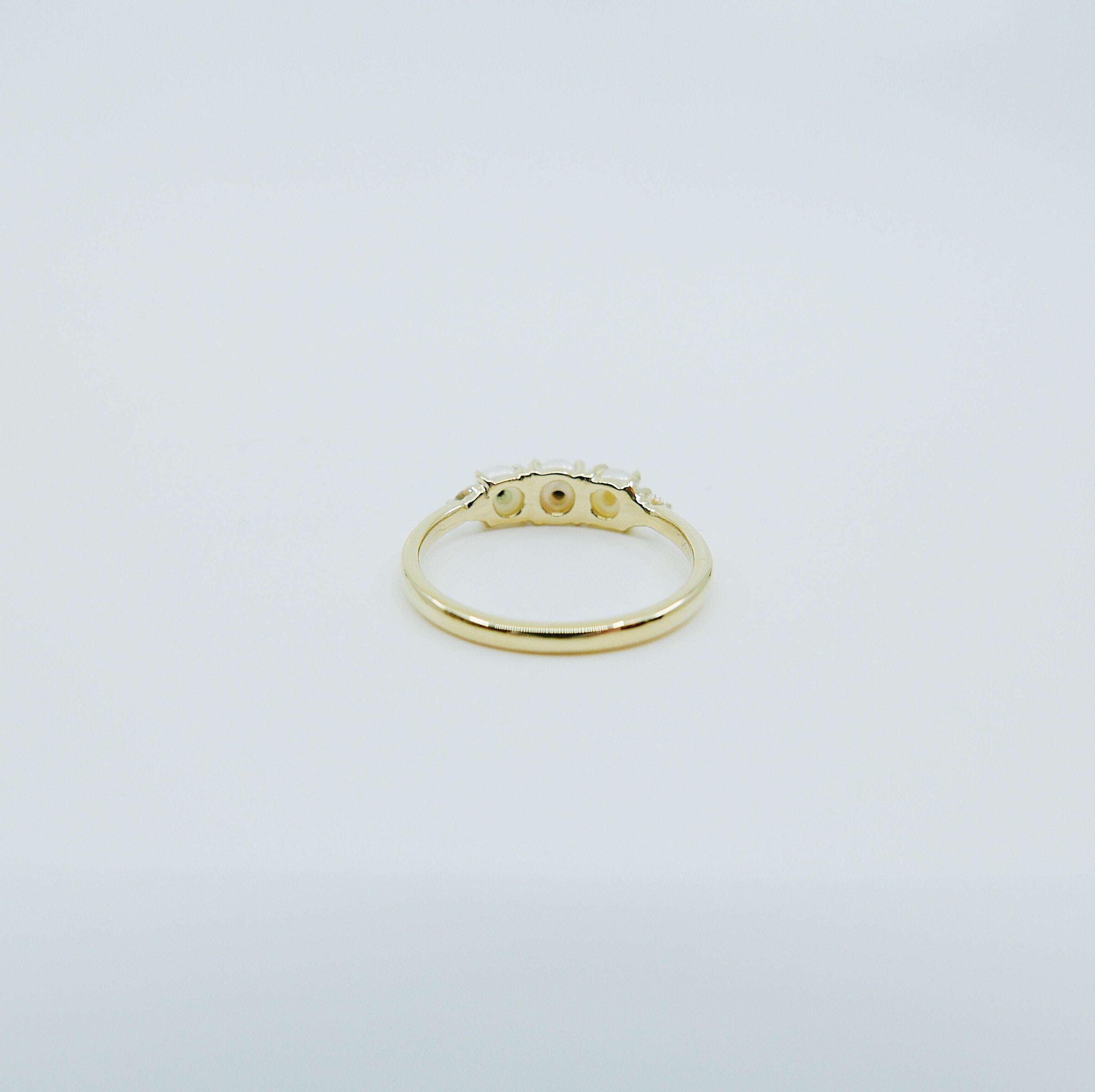 Hailey Pearl Five Stone Ring, 5 stone band, Pearl and Diamond ring, 14k gold stone ring, five stone ring, pearl ring, diamond ring