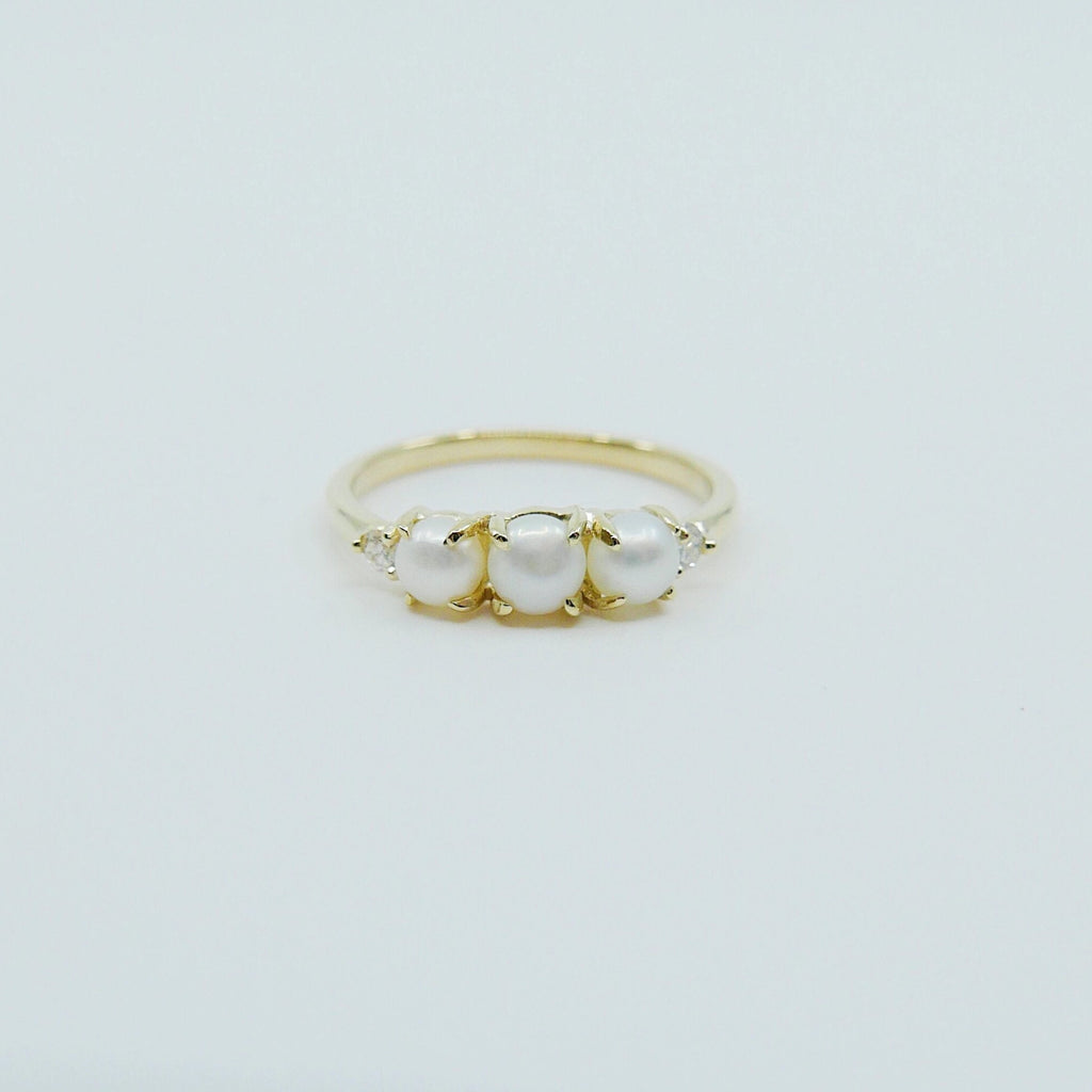 Hailey Pearl Five Stone Ring, 5 stone band, Pearl and Diamond ring, 14k gold stone ring, five stone ring, pearl ring, diamond ring