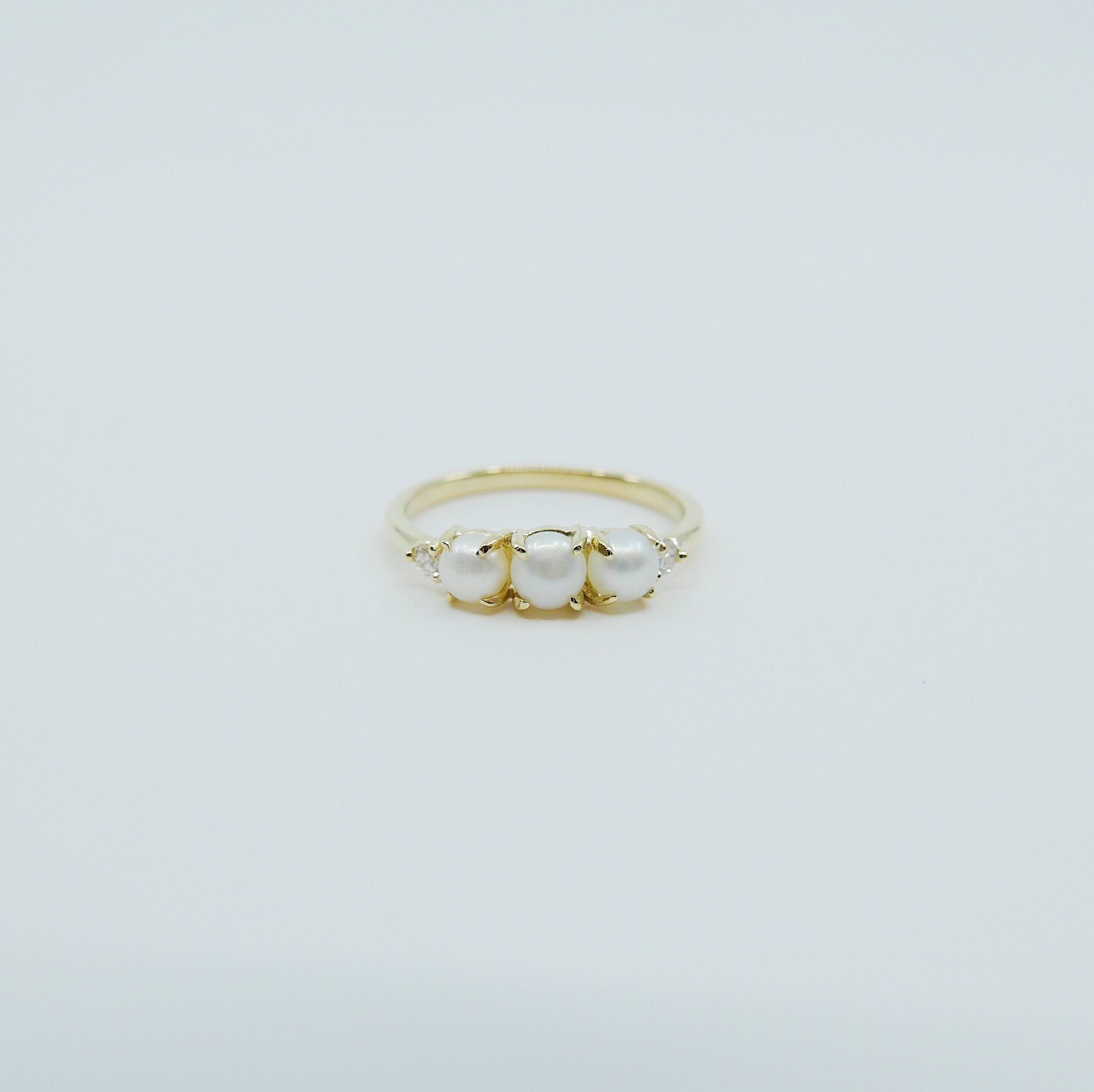 SAMPLE  SALE Hailey Pearl Five Stone Ring, 5 stone band, Pearl and Diamond ring, 14k gold stone ring, five stone ring, pearl ring