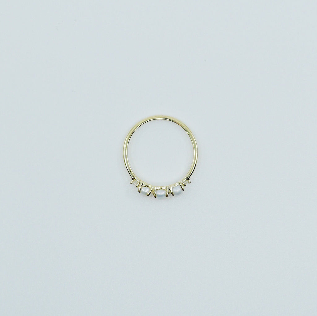SAMPLE  SALE Hailey Pearl Five Stone Ring, 5 stone band, Pearl and Diamond ring, 14k gold stone ring, five stone ring, pearl ring